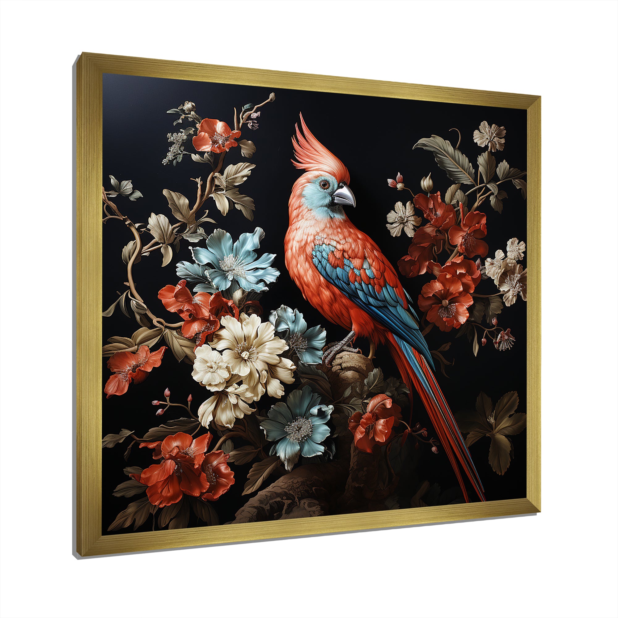 Red bird Serenity blooms - Nursery Teddy Bear Canvas Wall Art