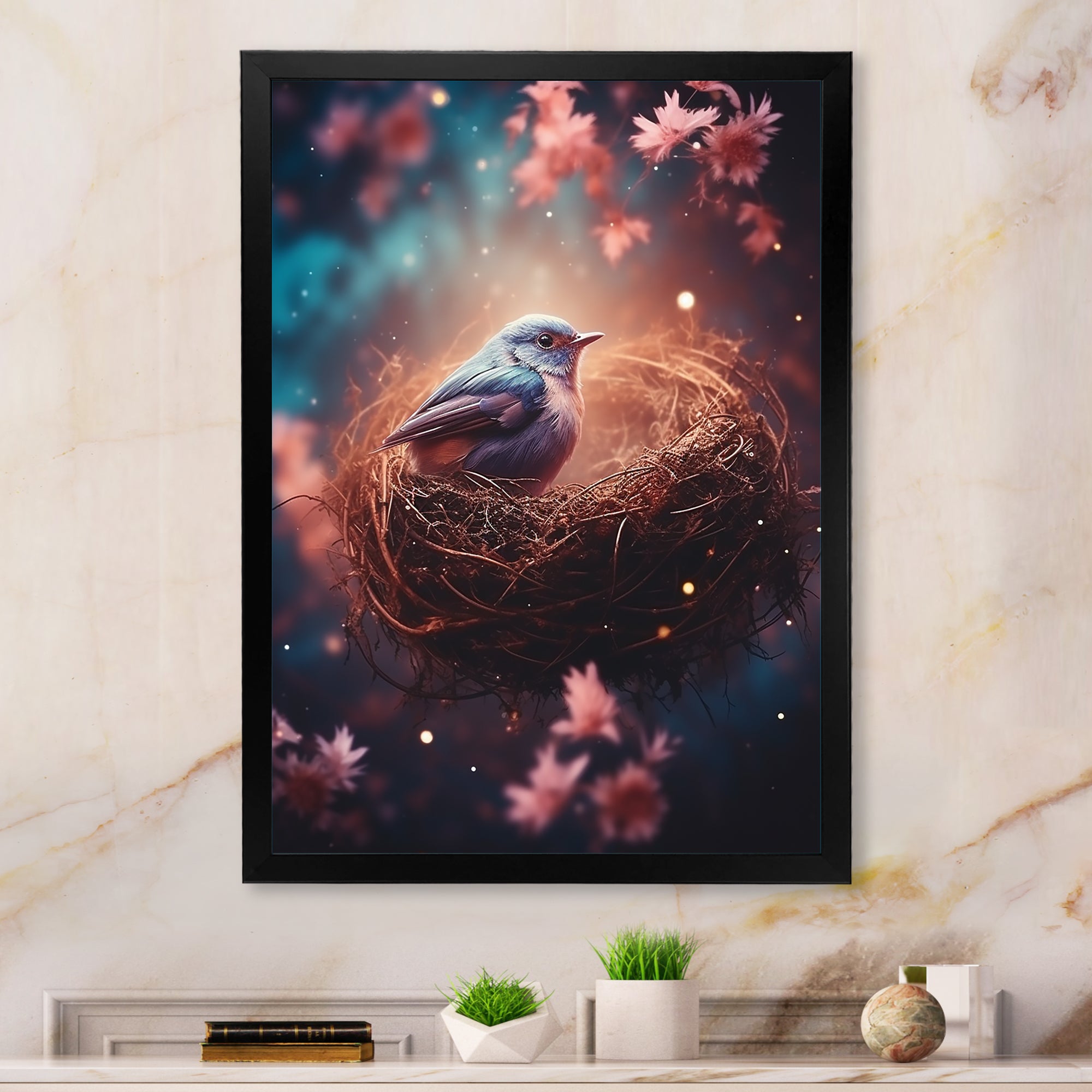 Floral bird nest harmony - Bird Wall Decor