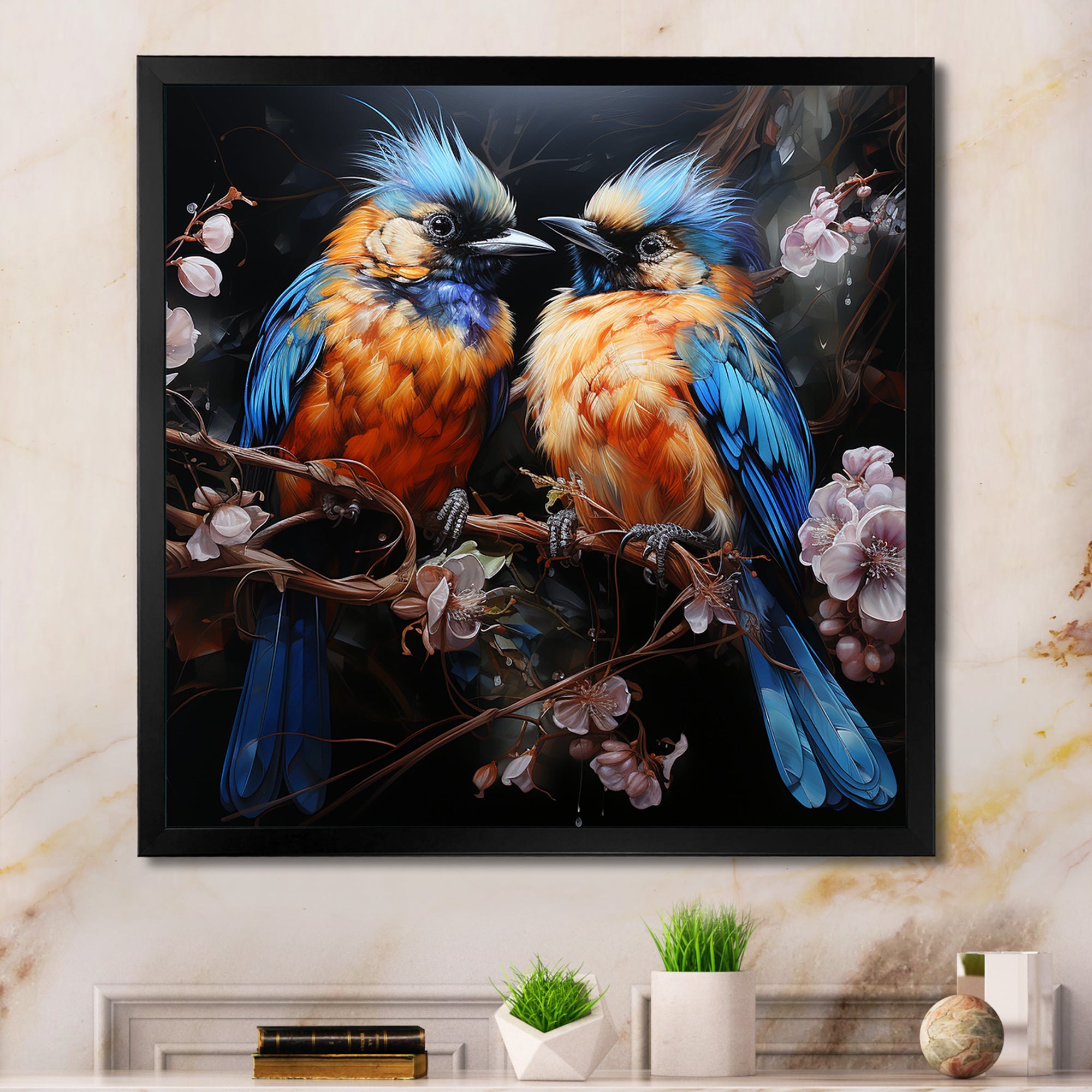 Blue and orange birds Symphony - Nursery Teddy Bear Wall Decor