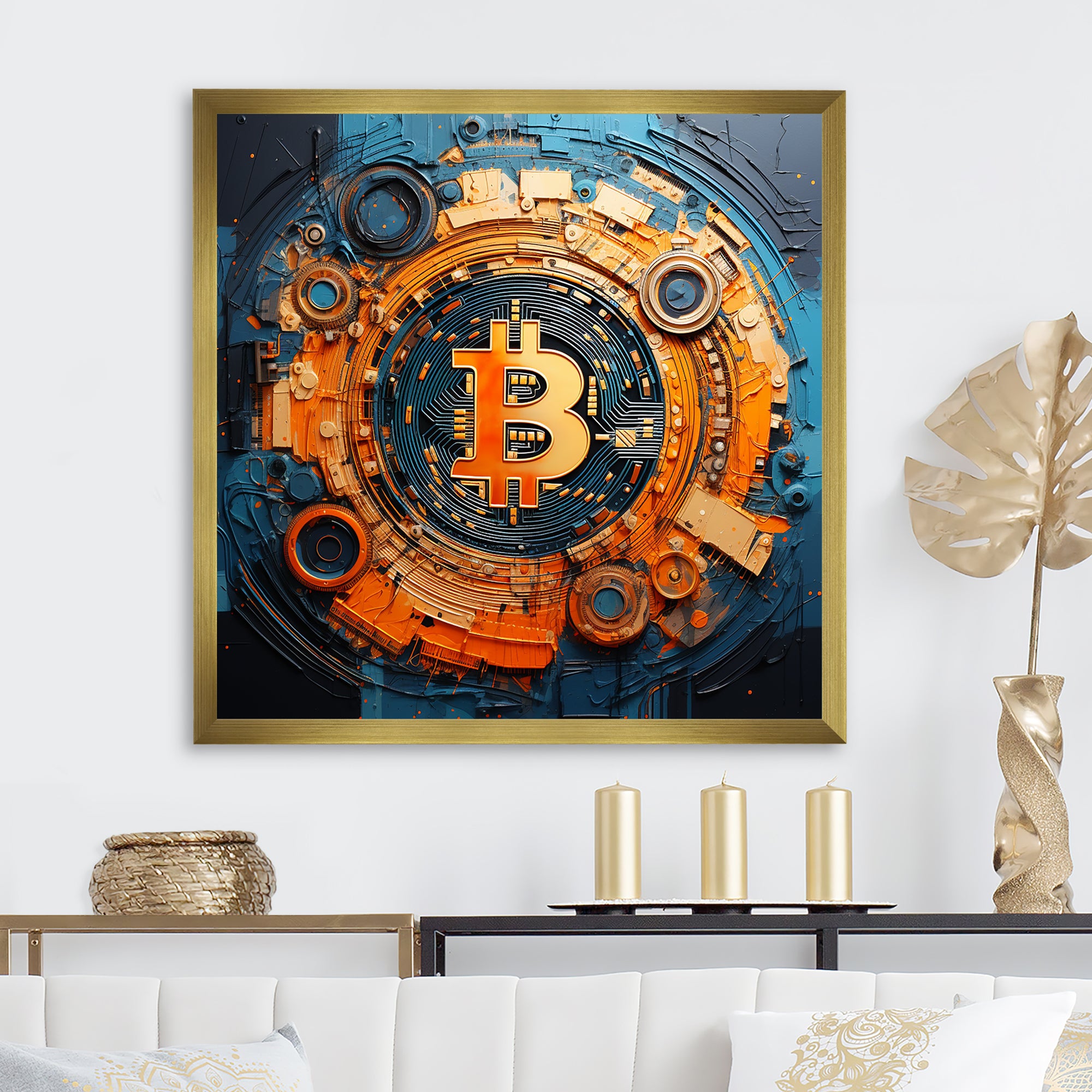 Orange Vibrant Bitcoin crypto - Nursery Teddy Bear Wall Art Prints