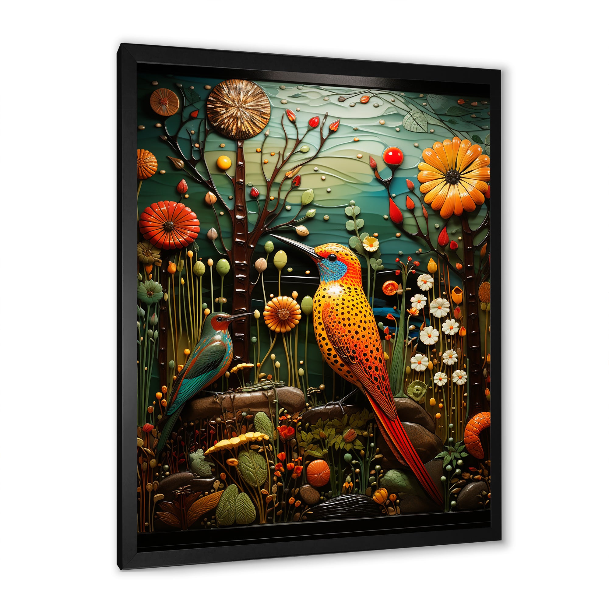Abstract woodpecker bird flower at night - Bird Wall Decor