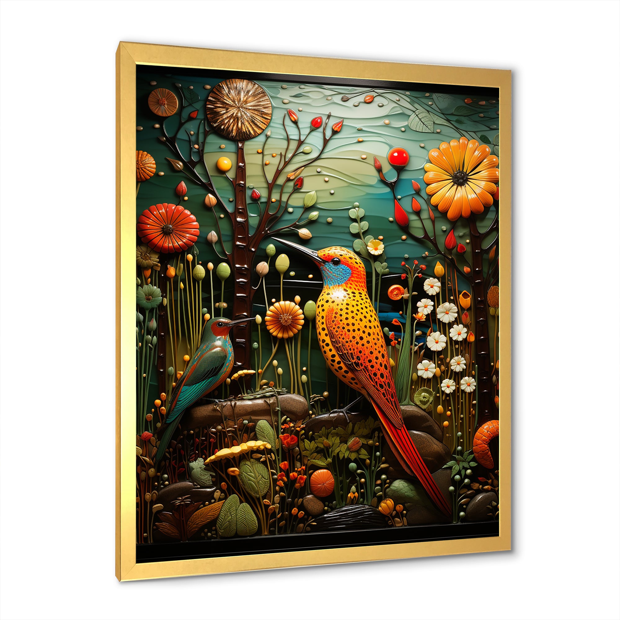 Abstract woodpecker bird flower at night - Bird Wall Decor