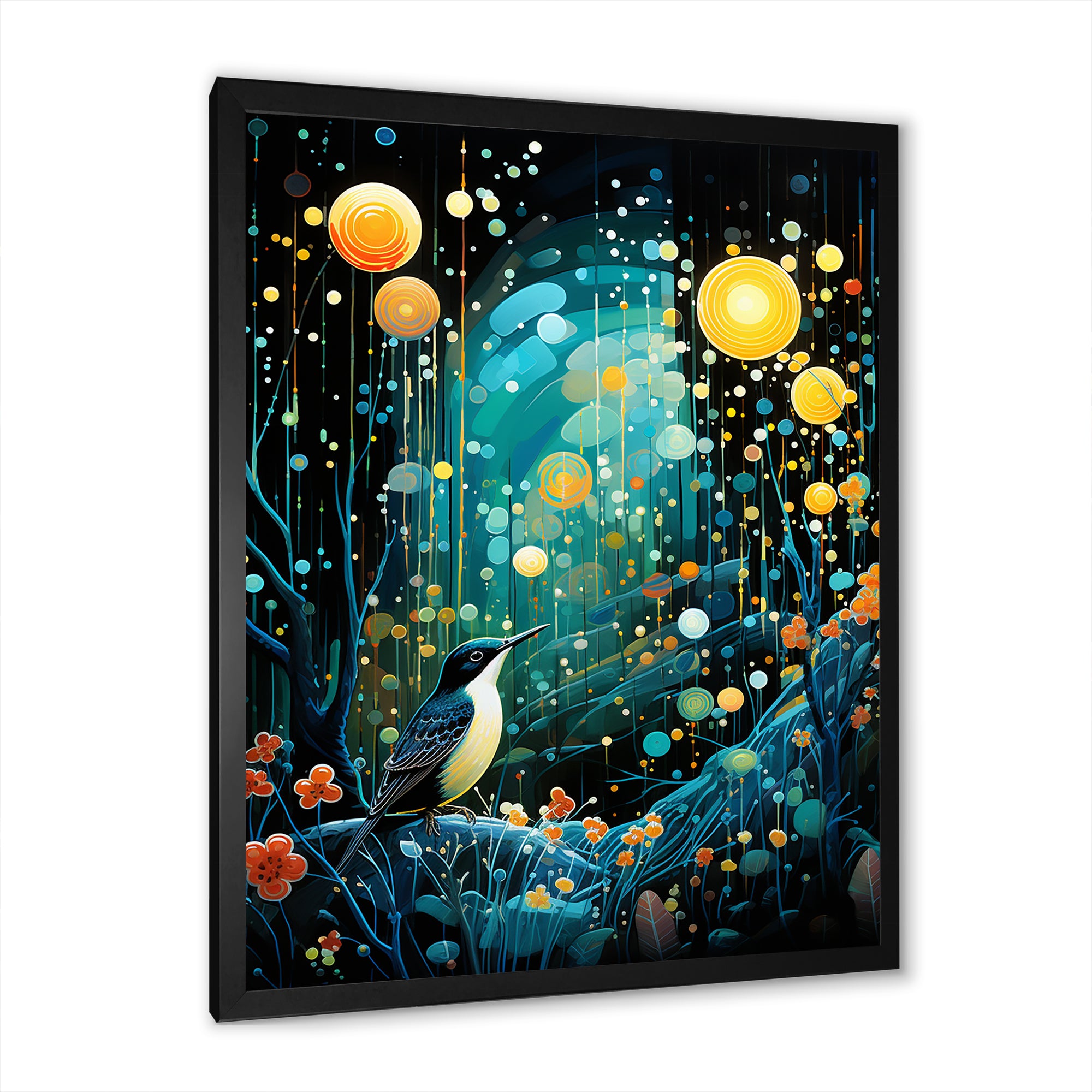 Flower serenity wood Pecker starry night - Bird Wall Decor