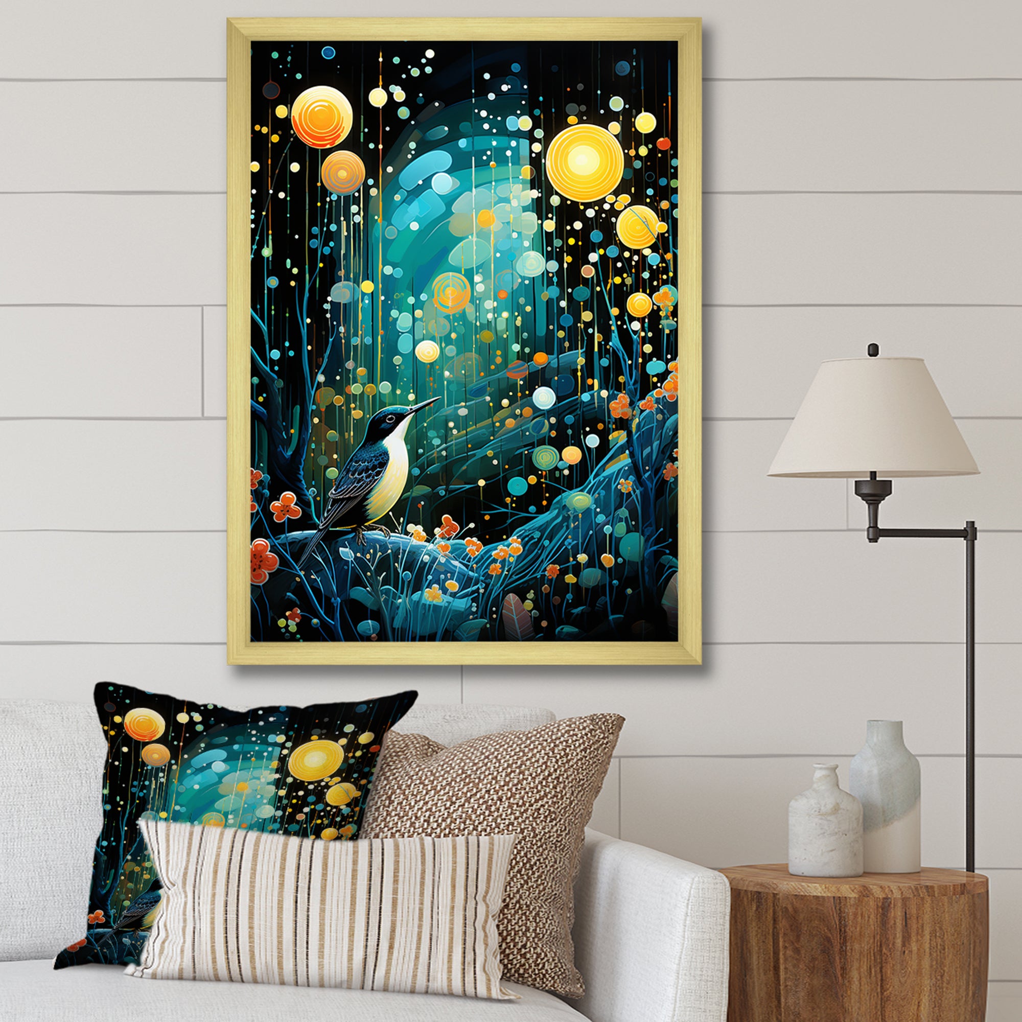 Flower serenity wood Pecker starry night - Bird Wall Decor