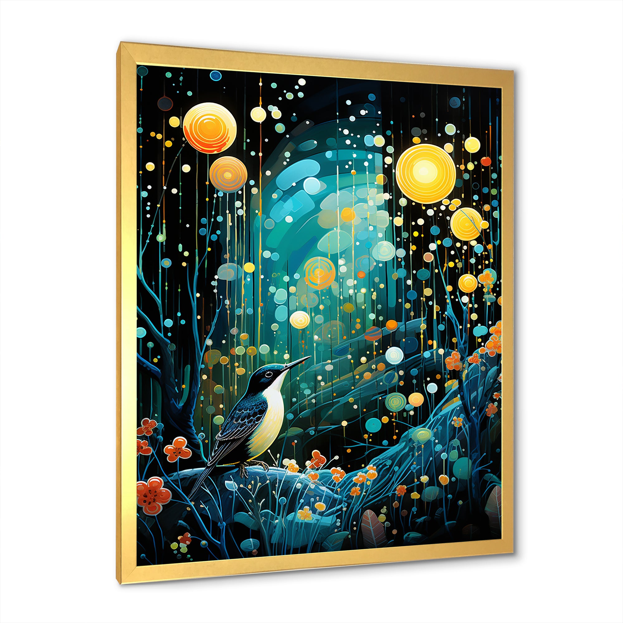 Flower serenity wood Pecker starry night - Bird Wall Decor