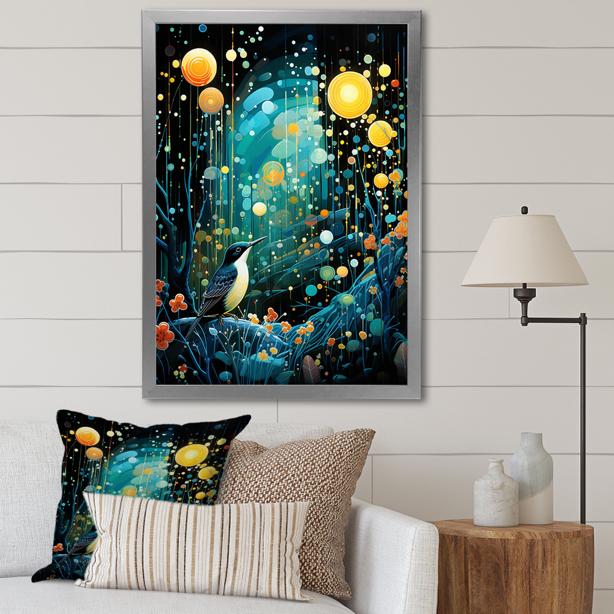 Flower serenity wood Pecker starry night - Bird Wall Decor