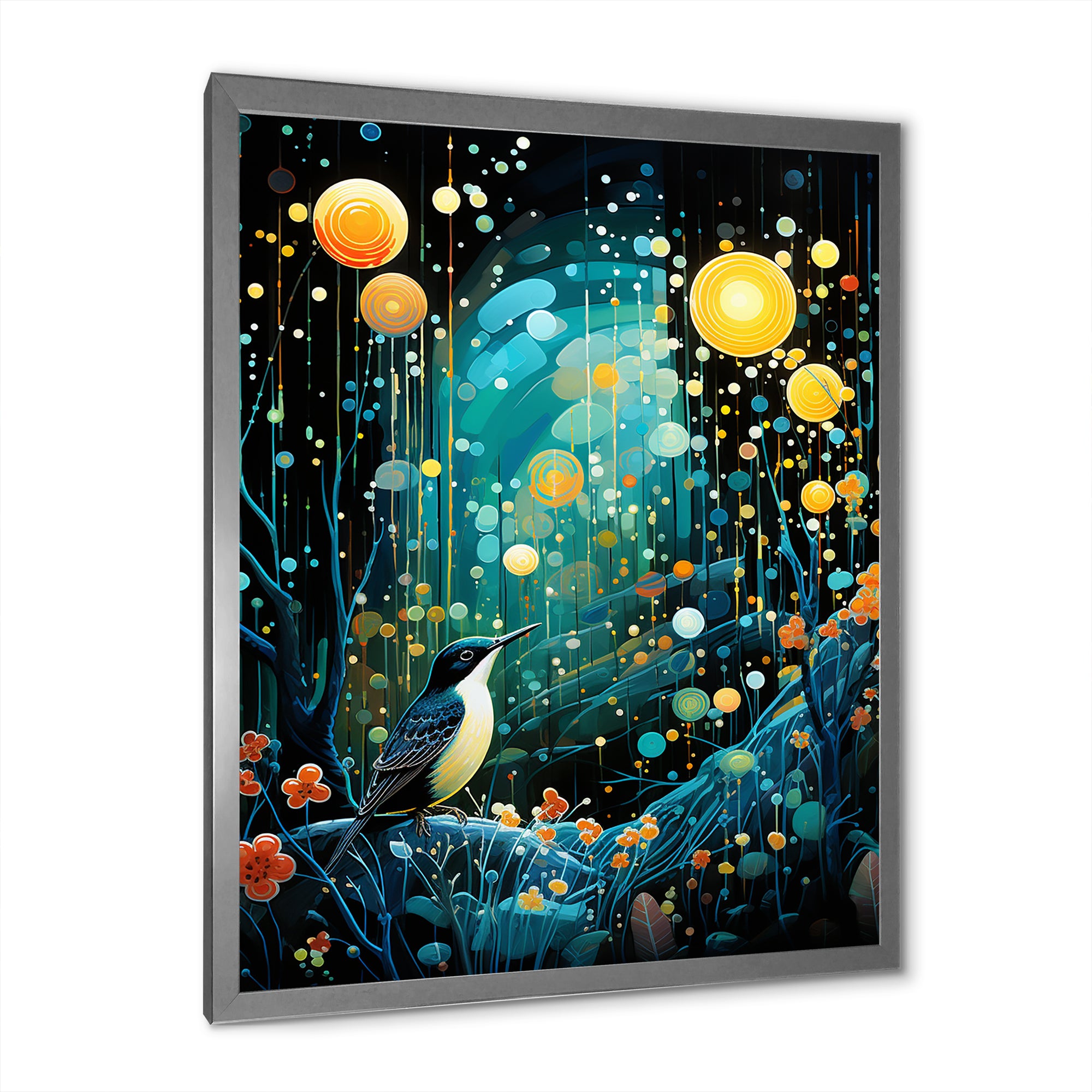 Flower serenity wood Pecker starry night - Bird Wall Decor