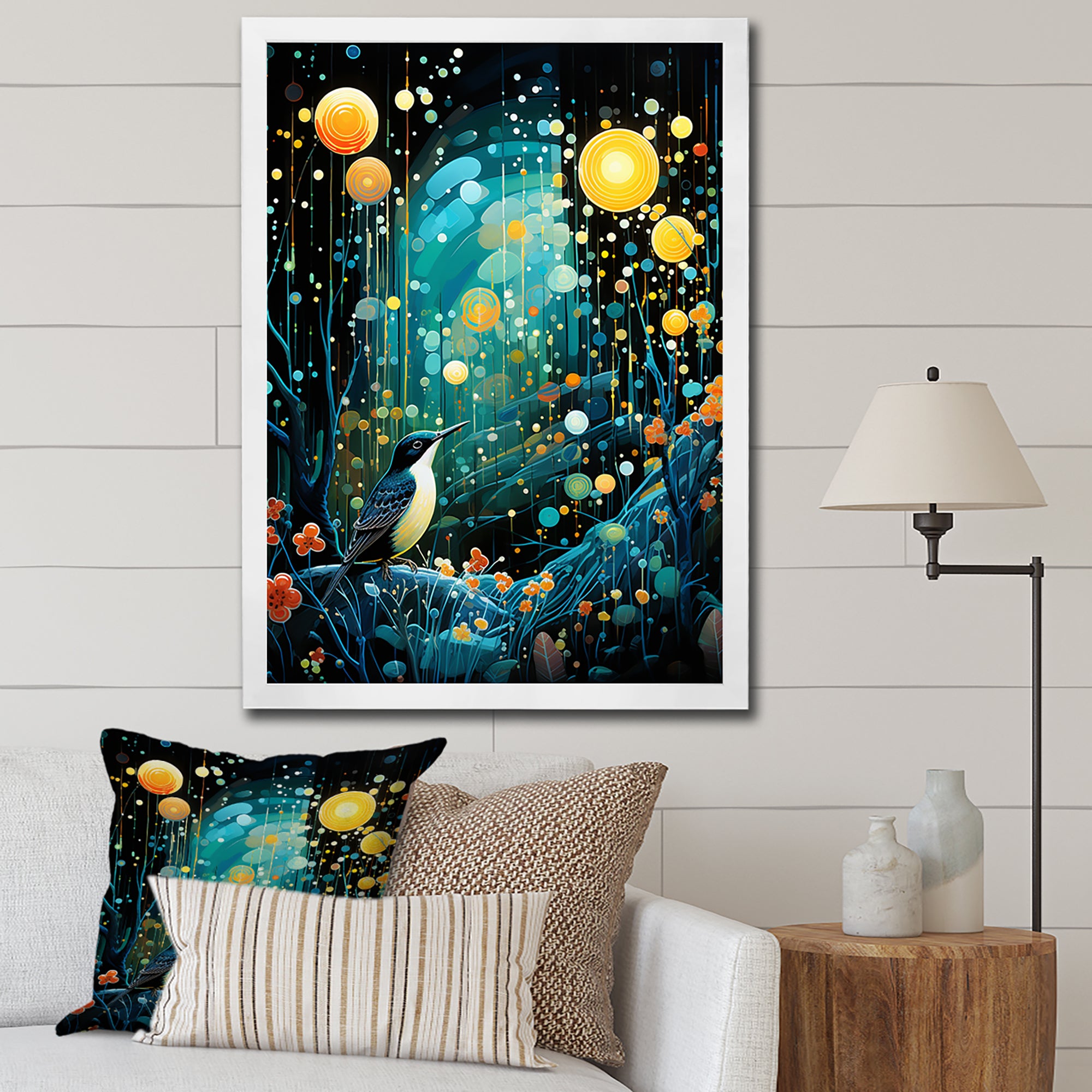 Flower serenity wood Pecker starry night - Bird Wall Decor