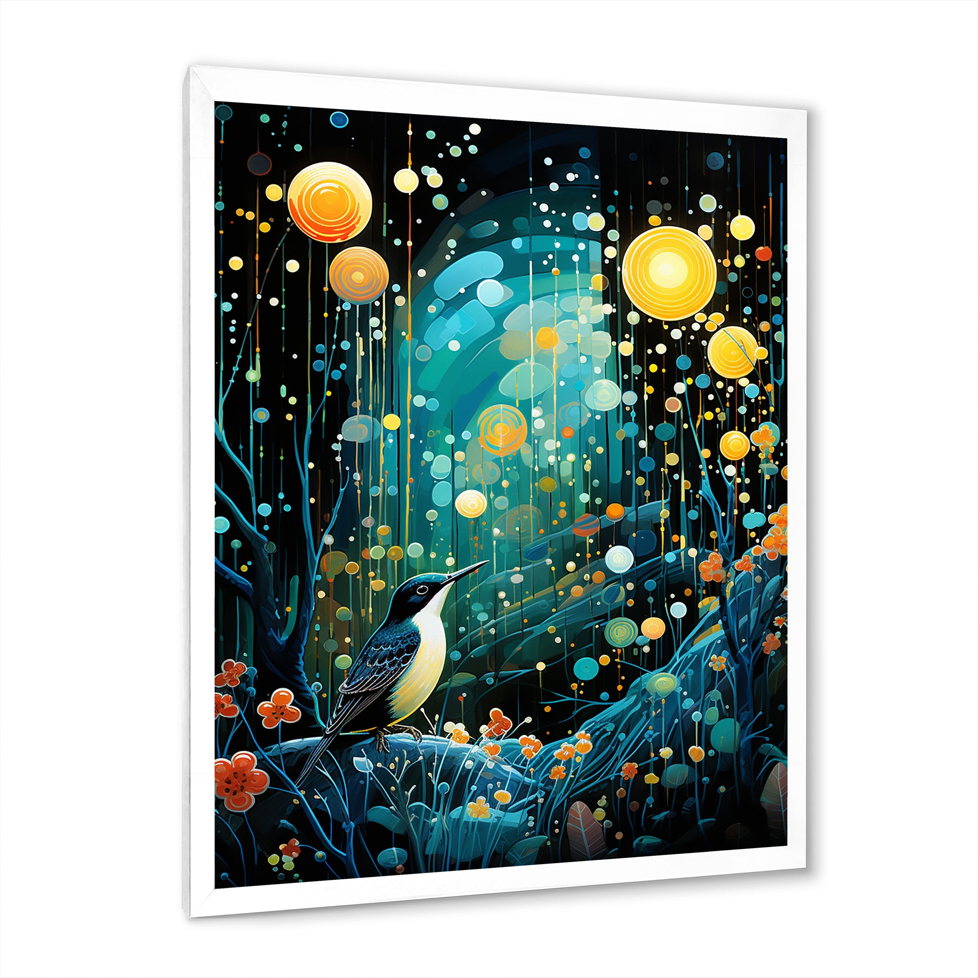 Flower serenity wood Pecker starry night - Bird Wall Decor