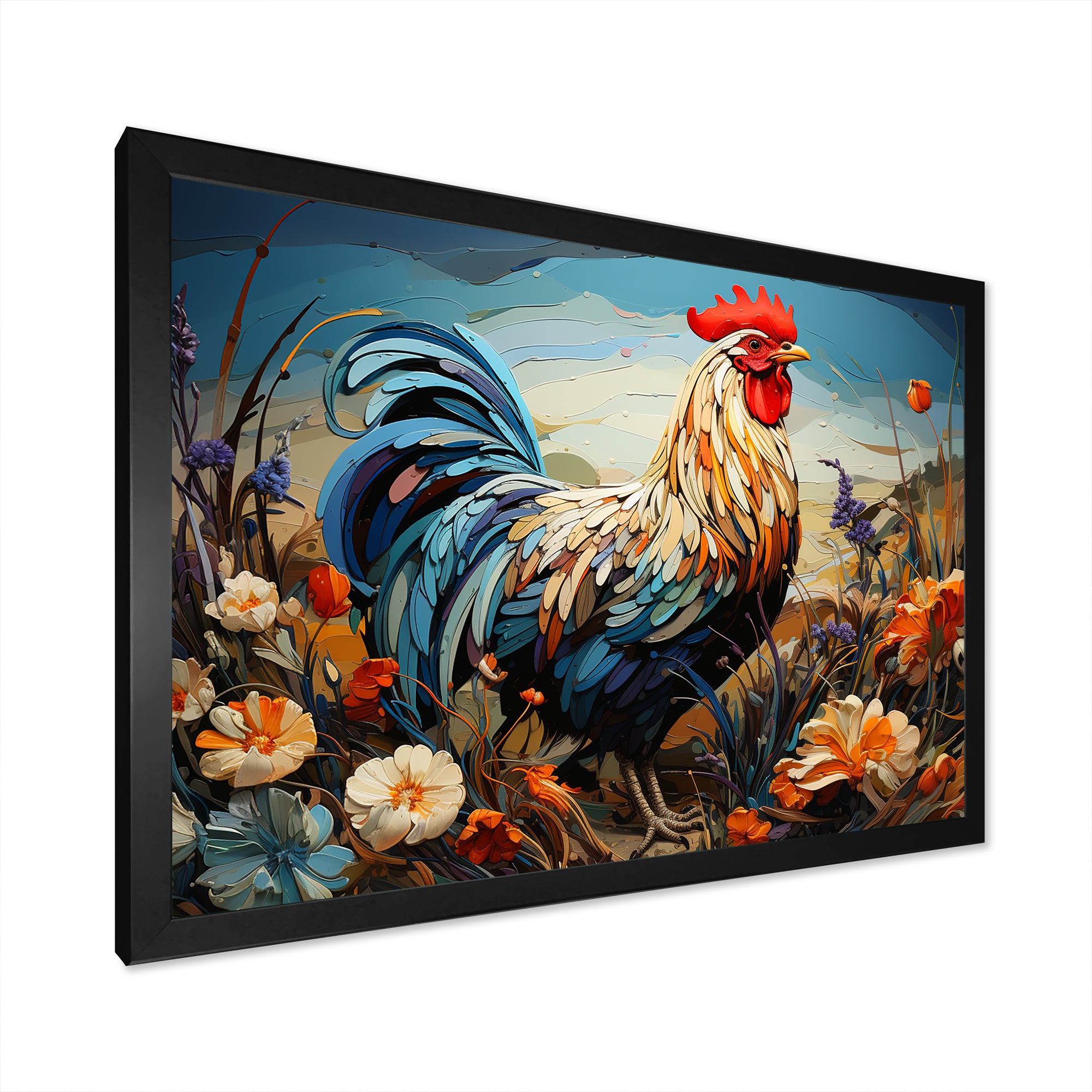 Rooster floral farm meadow - Rooster Wall Decor