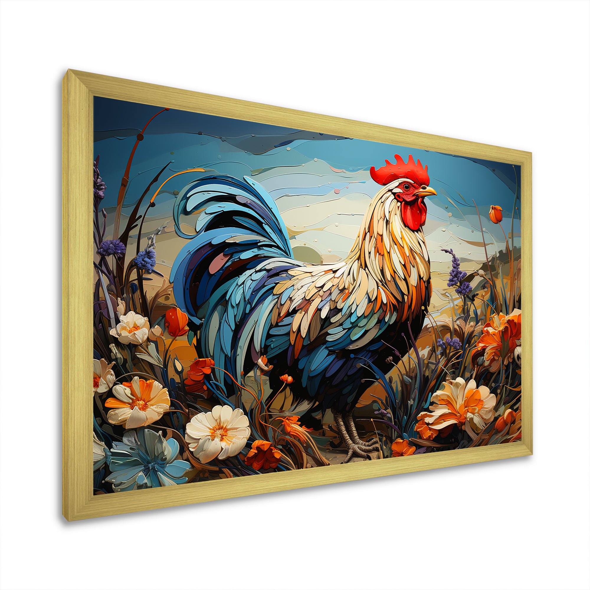 Rooster floral farm meadow - Rooster Wall Decor