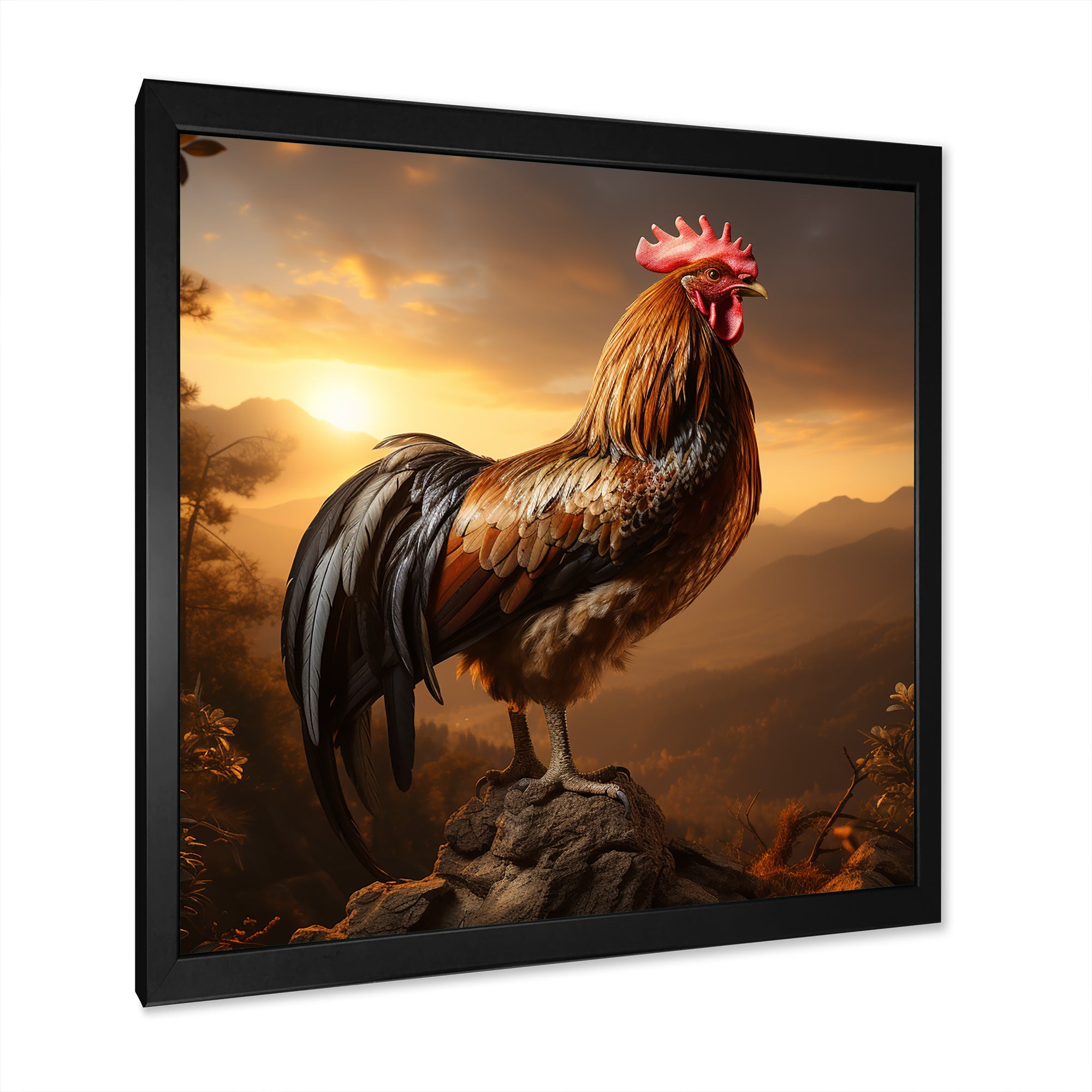 Chicken Rooster of the Dusk - Chicken Large Canvas Wall Art