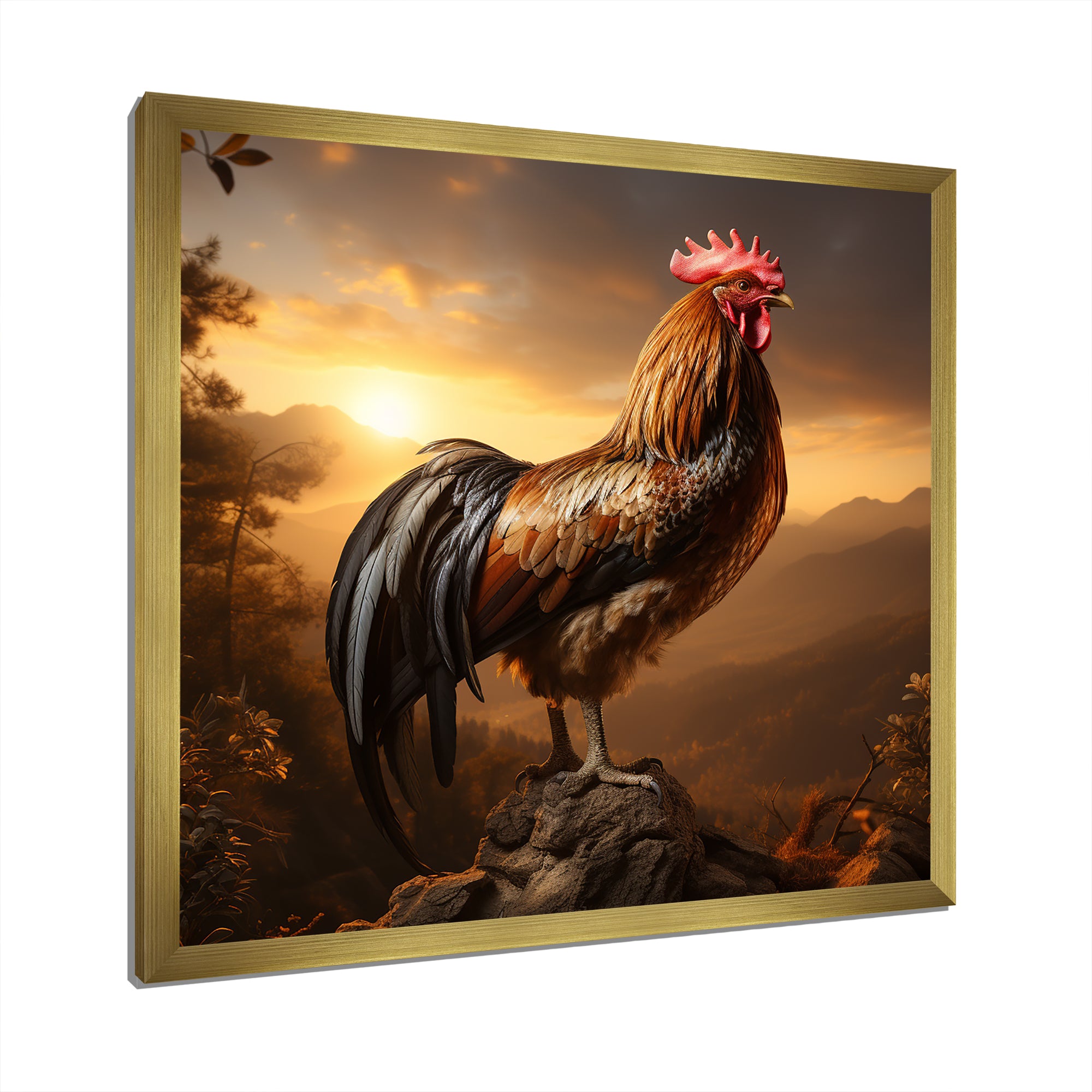 Chicken Rooster of the Dusk - Chicken Large Canvas Wall Art