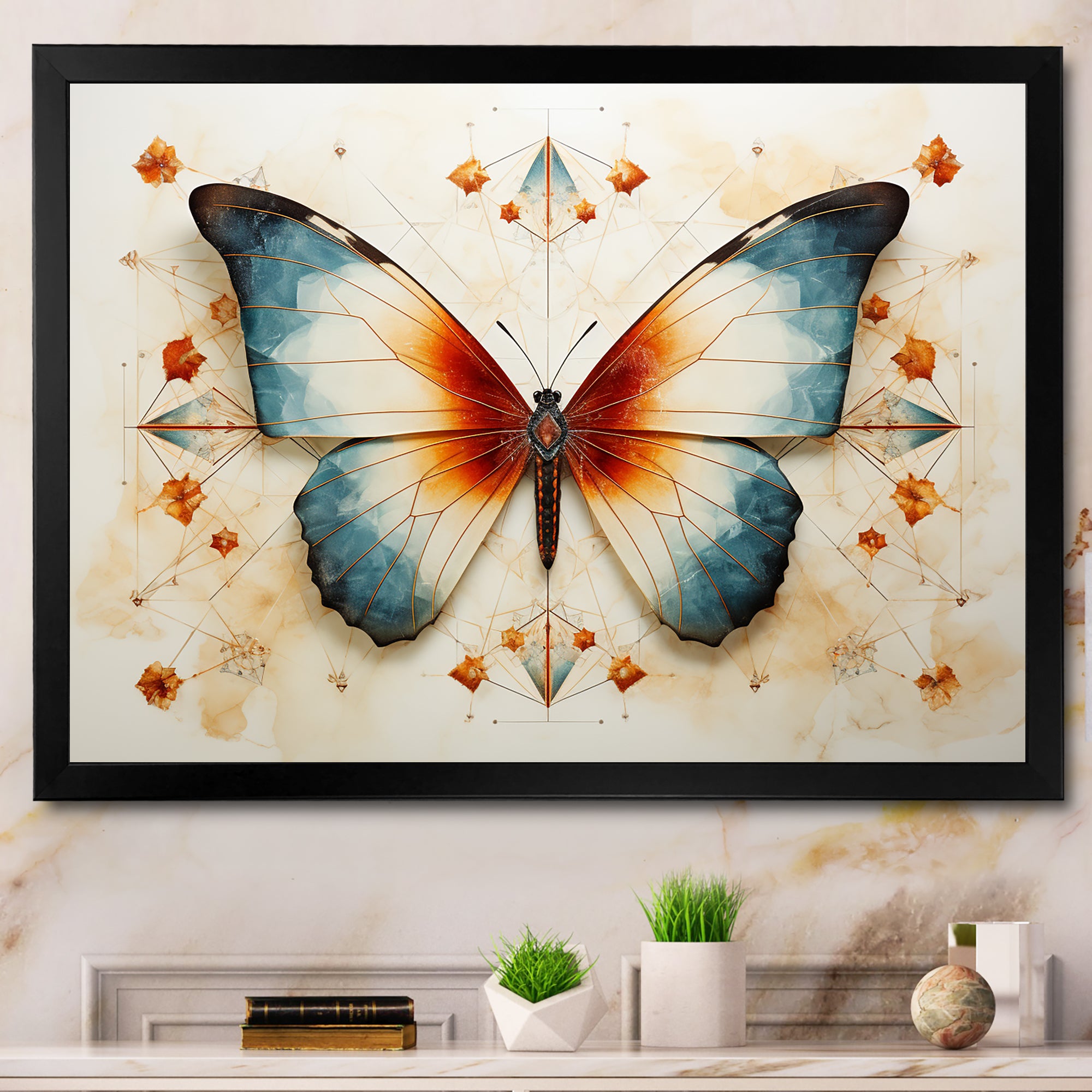 Orange and blue Butterfly pattern - Butterfly Bedroom Wall Art