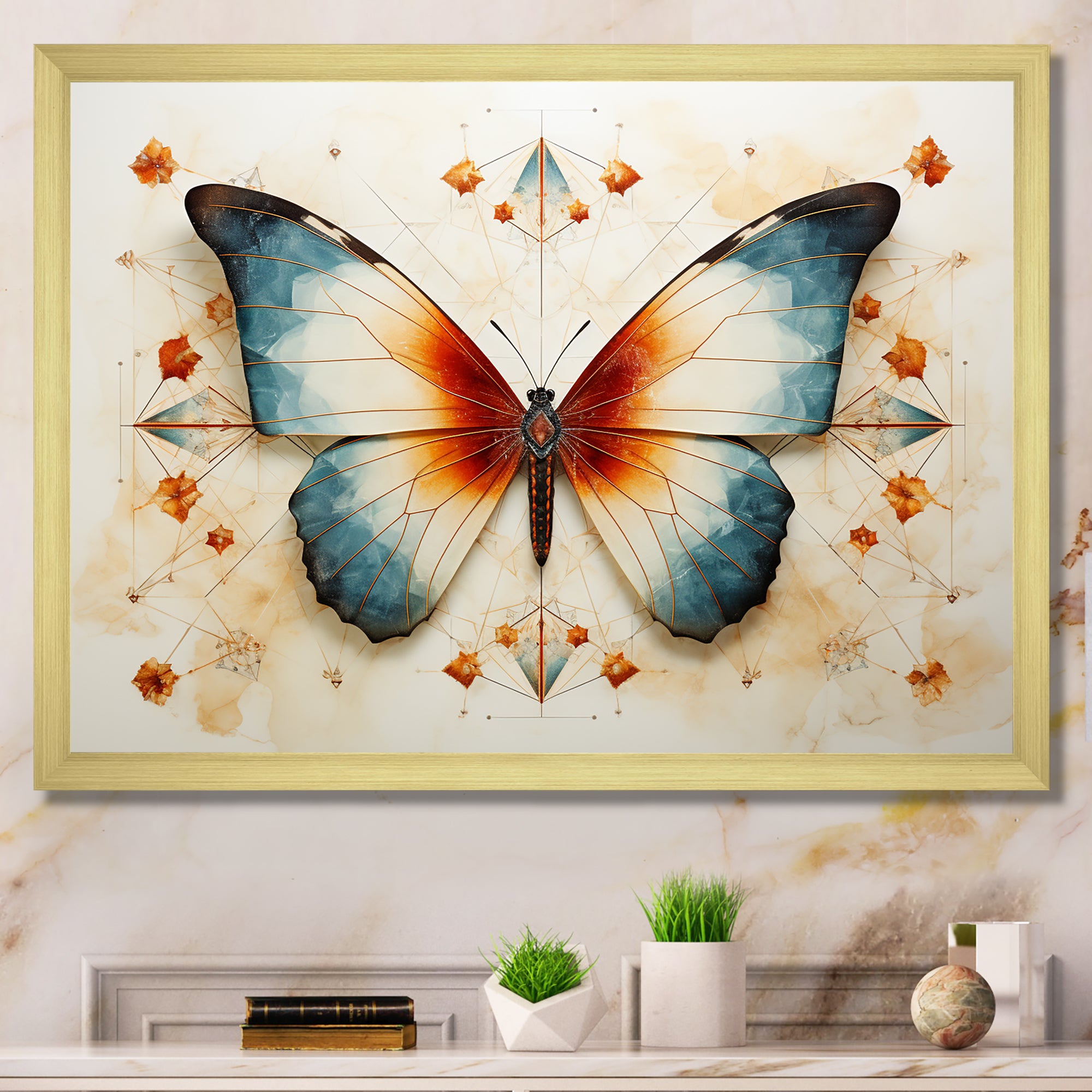 Orange and blue Butterfly pattern - Butterfly Bedroom Wall Art