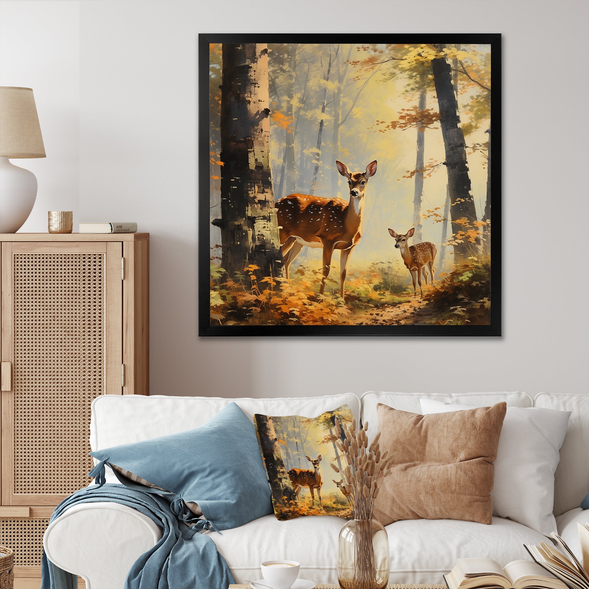 Retro Woods Deer Artistry - Deer Framed Canvas Art