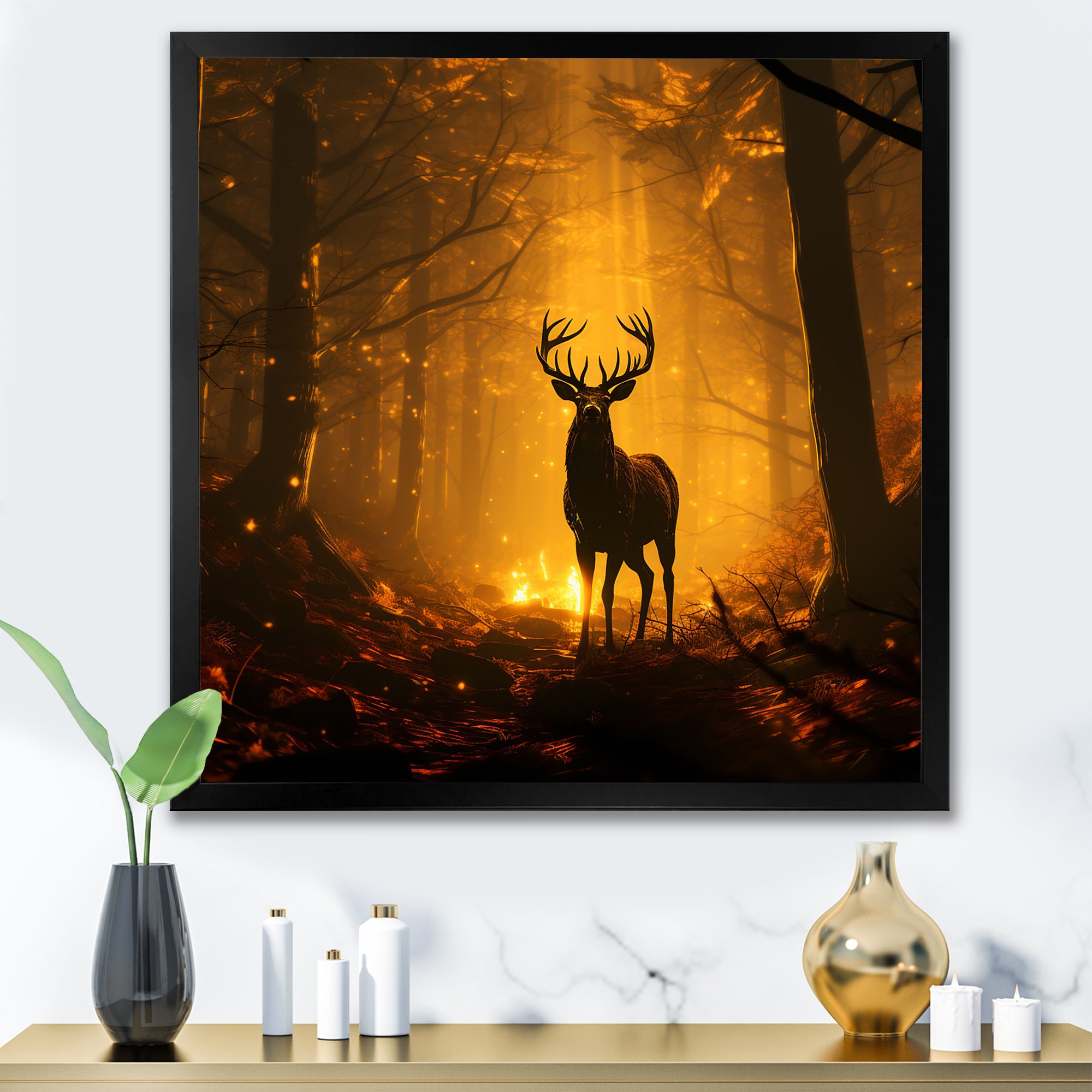 Brown Majestic Forest Deer - Deer Living Room Wall Art