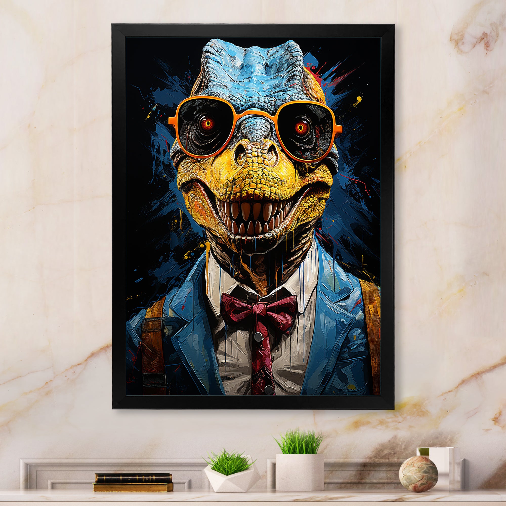 Classical Dino Grace in suit - Dinosaur Large Canvas Wall Art