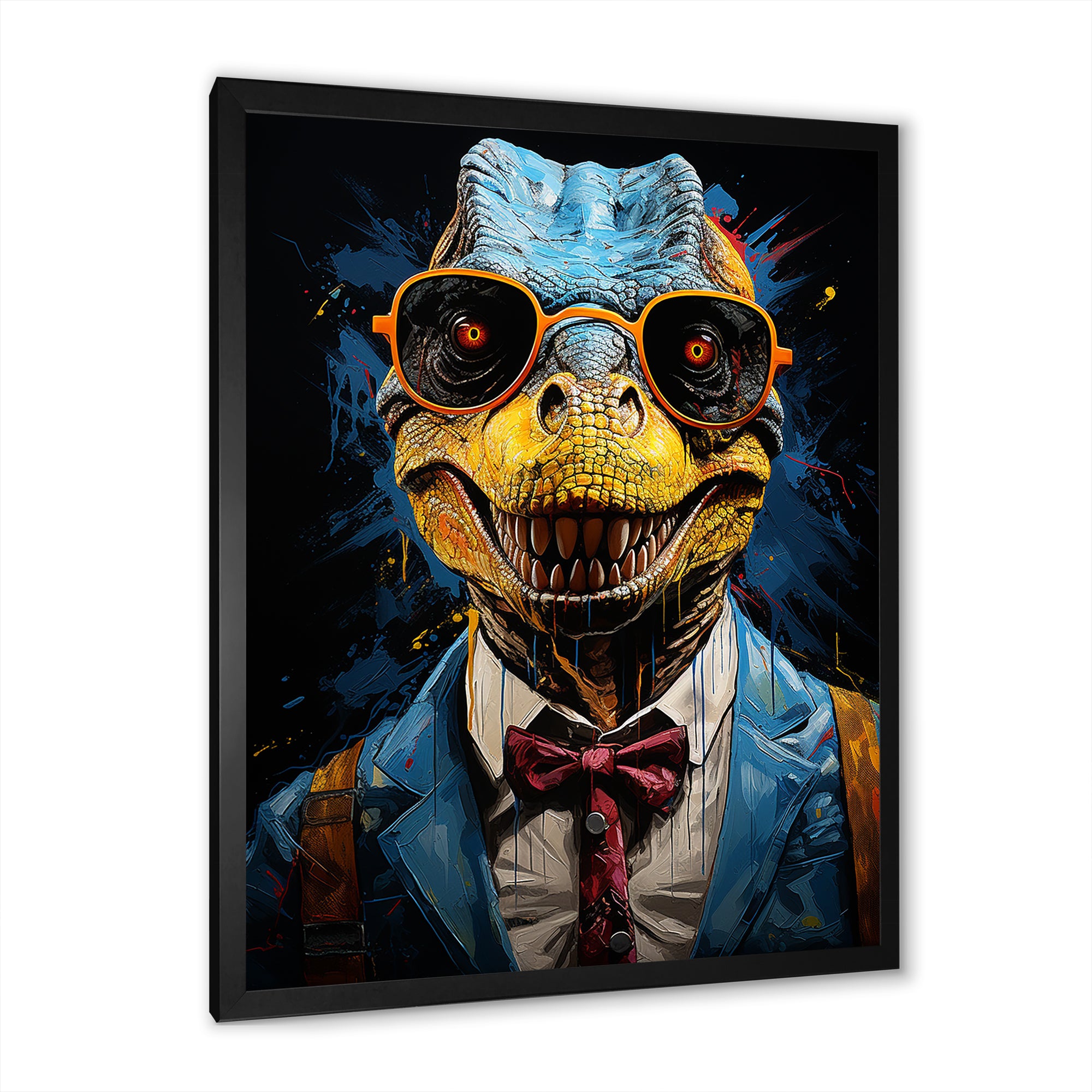 Classical Dino Grace in suit - Dinosaur Large Canvas Wall Art