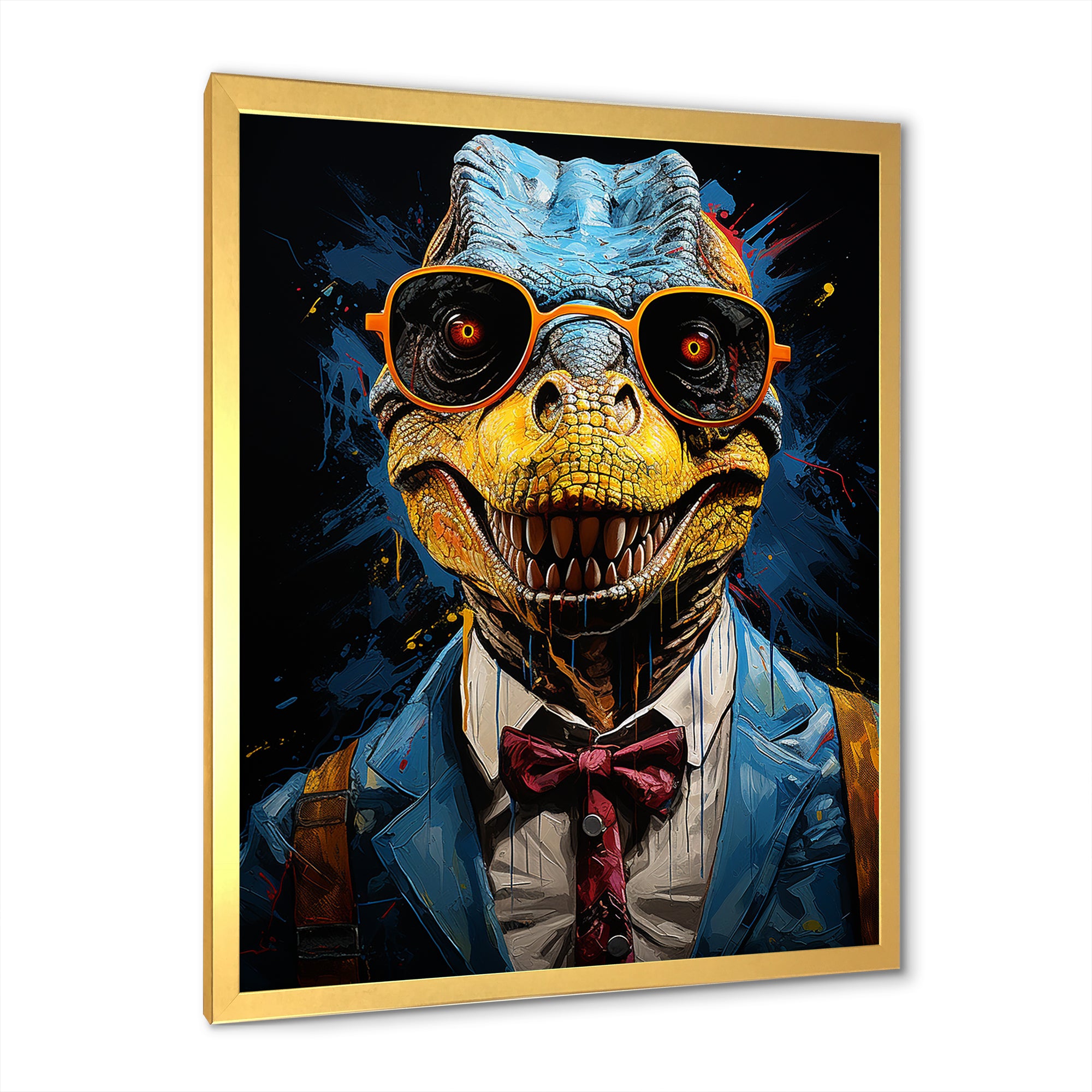 Classical Dino Grace in suit - Dinosaur Large Canvas Wall Art