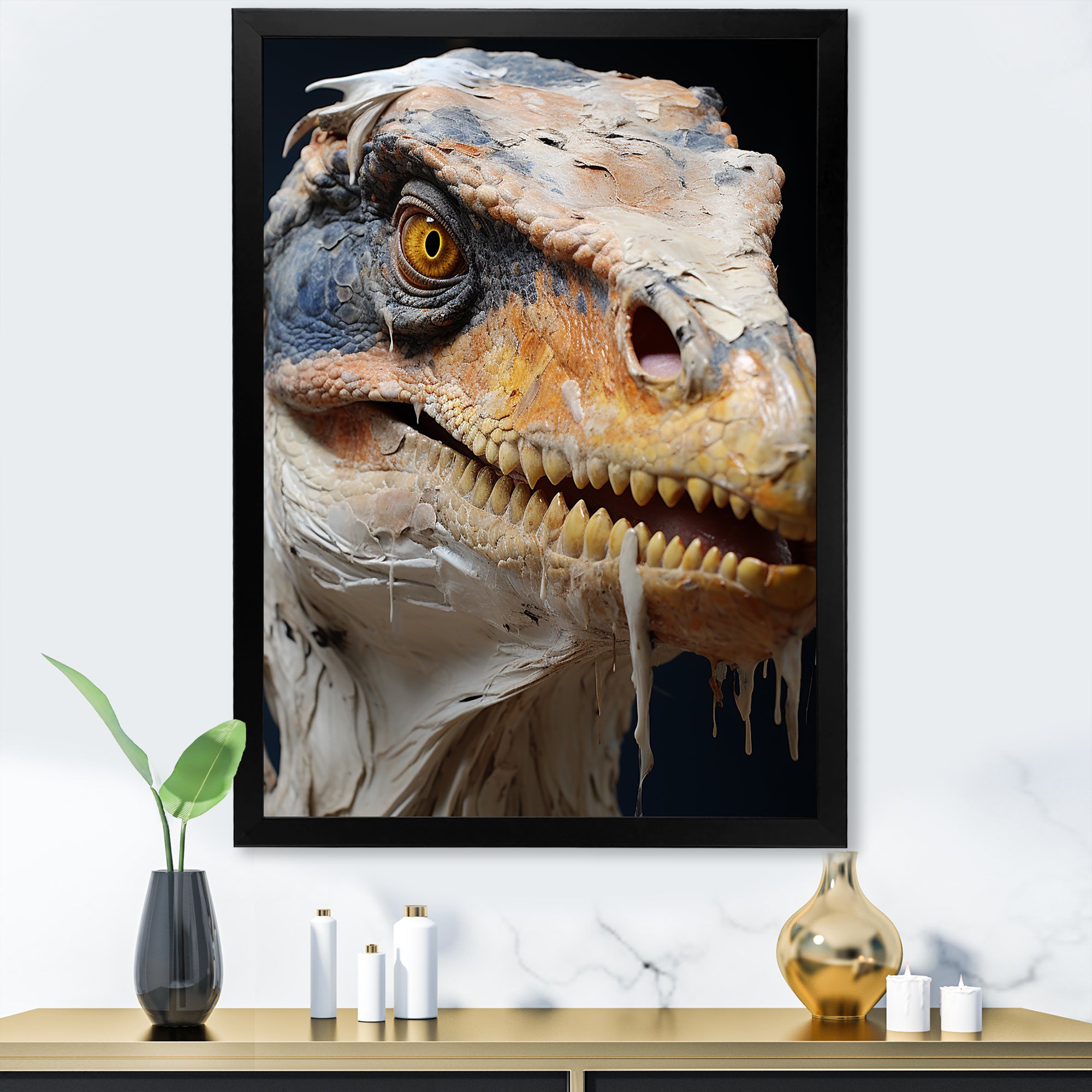 Grey Velociraptor in jungle - Dinosaur Canvas Wall Art