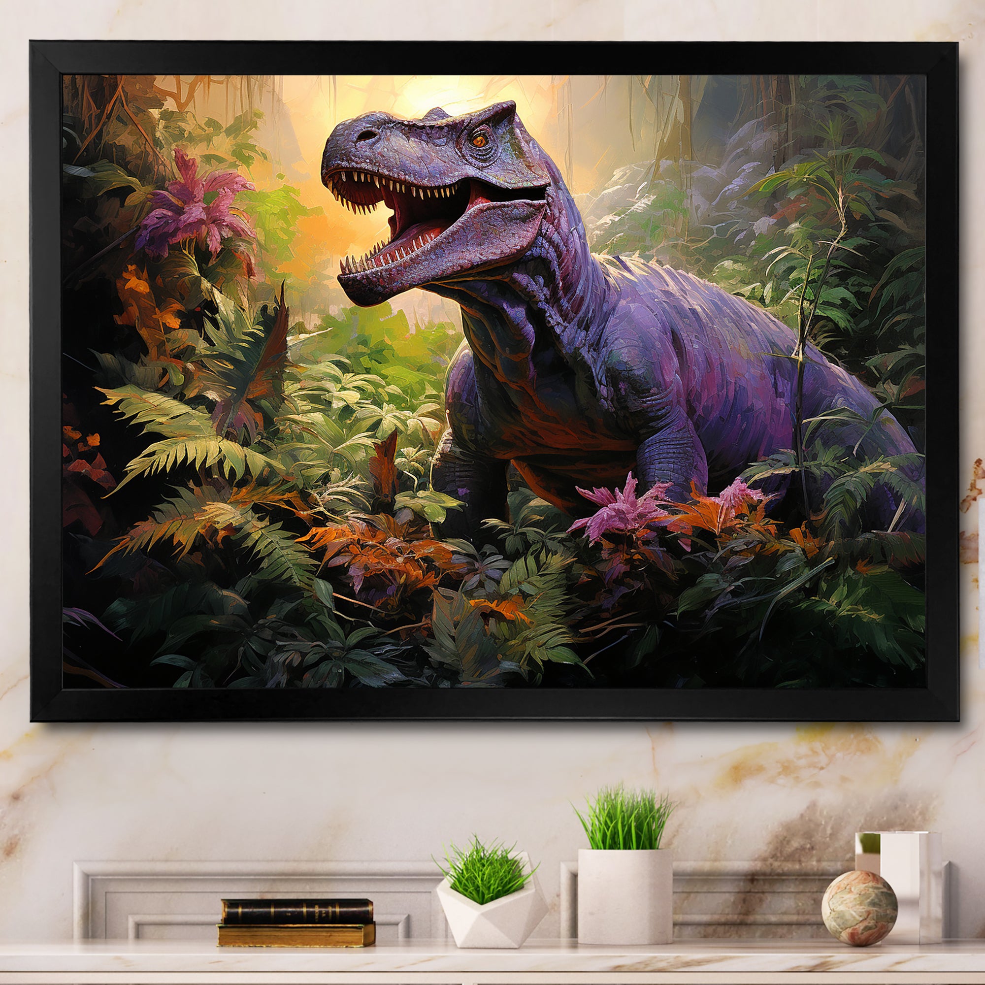 Prehistoric dinosaur in the jungle - Dinosaur Living Room Wall Art