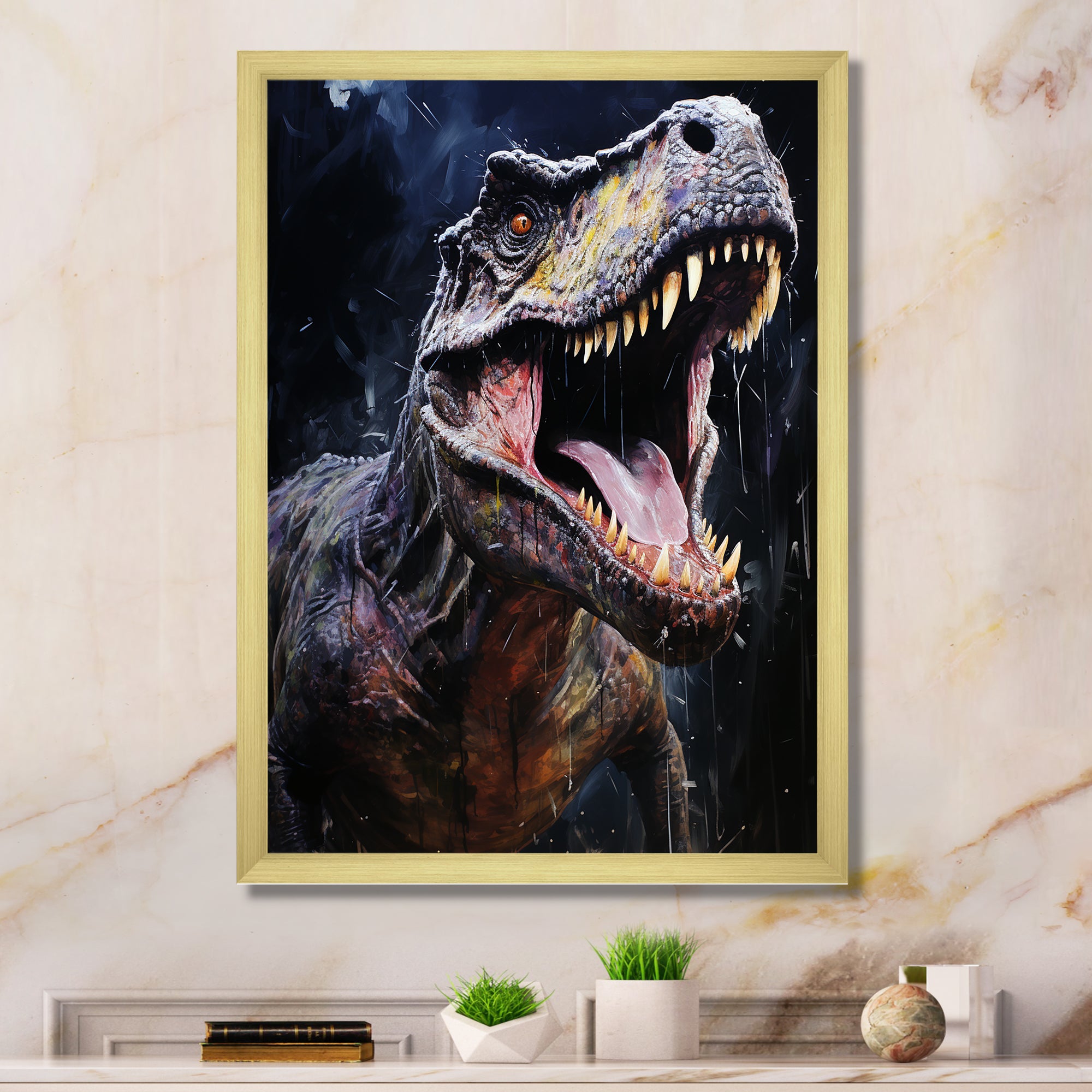 Prehistoric Tyrannosaurus rawer in the jungle - Dinosaur Bedroom Wall Art