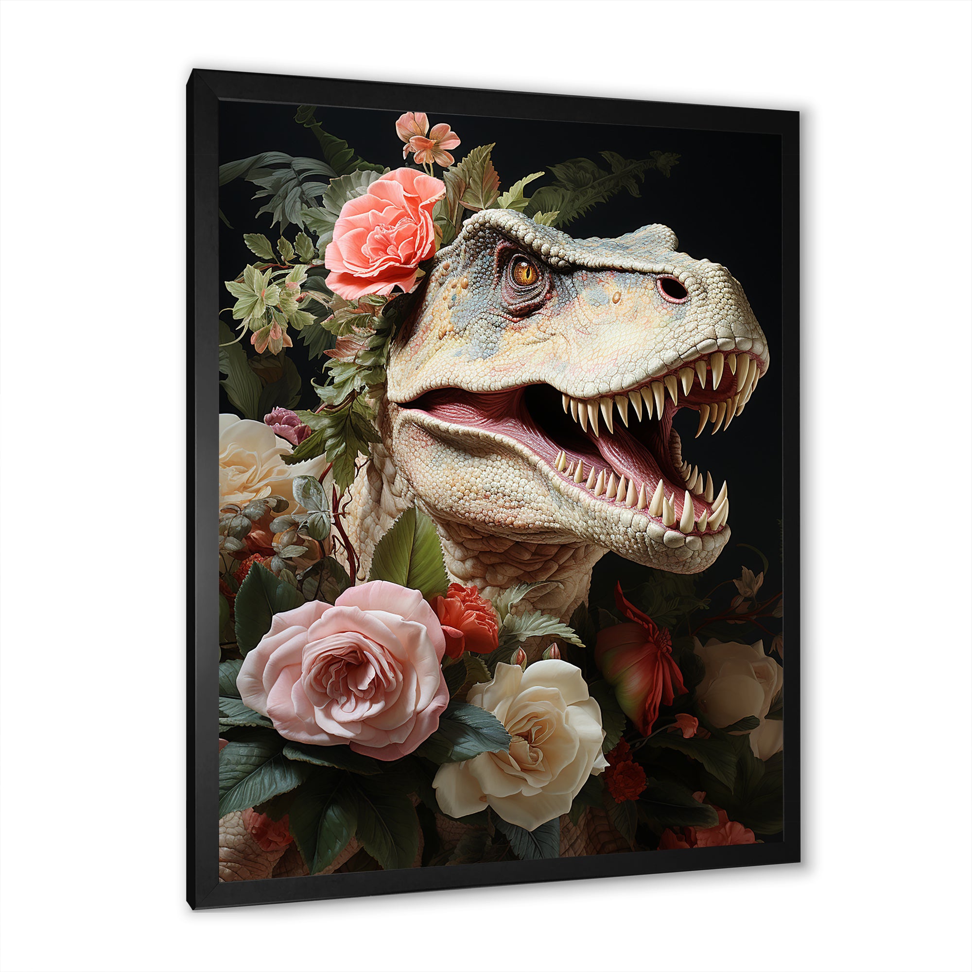 Floral Velociraptor jungle portrait - Dinosaur Wall Decor