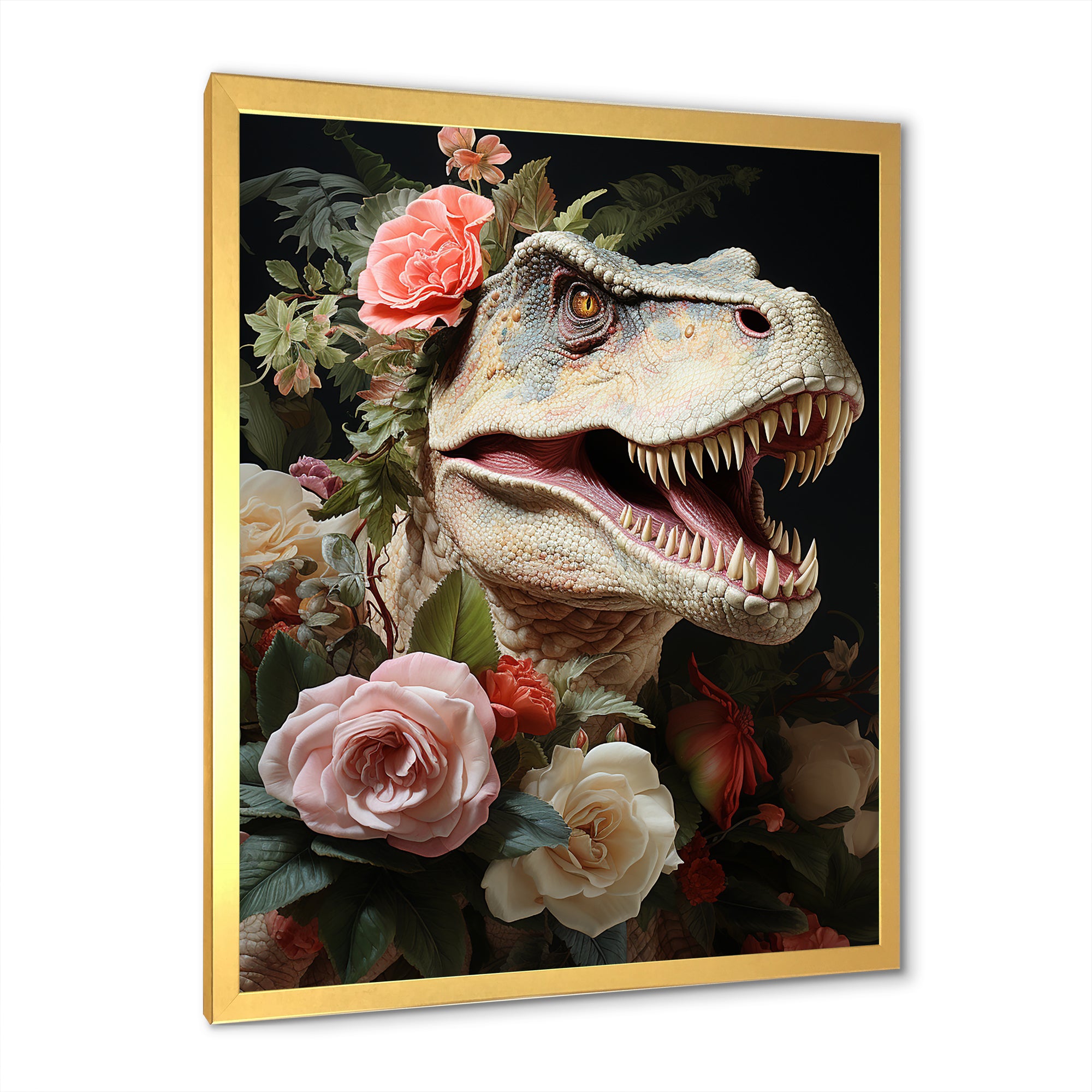 Floral Velociraptor jungle portrait - Dinosaur Wall Decor