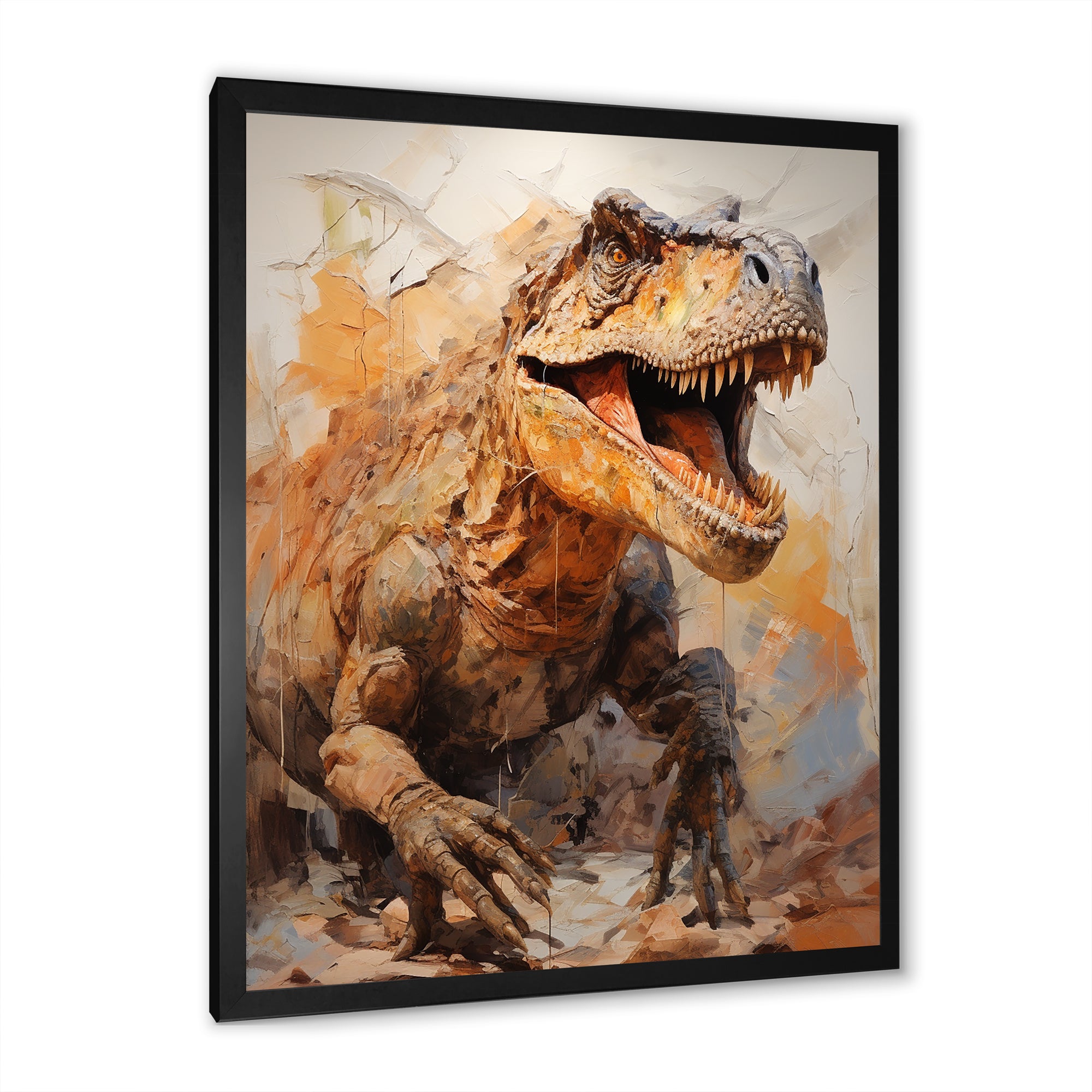 Brown and grey Raptor dino - Brown Dinosaur Wall Art