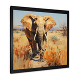 Grey Elephant in African horizon - Elephant Framed Canvas Art
