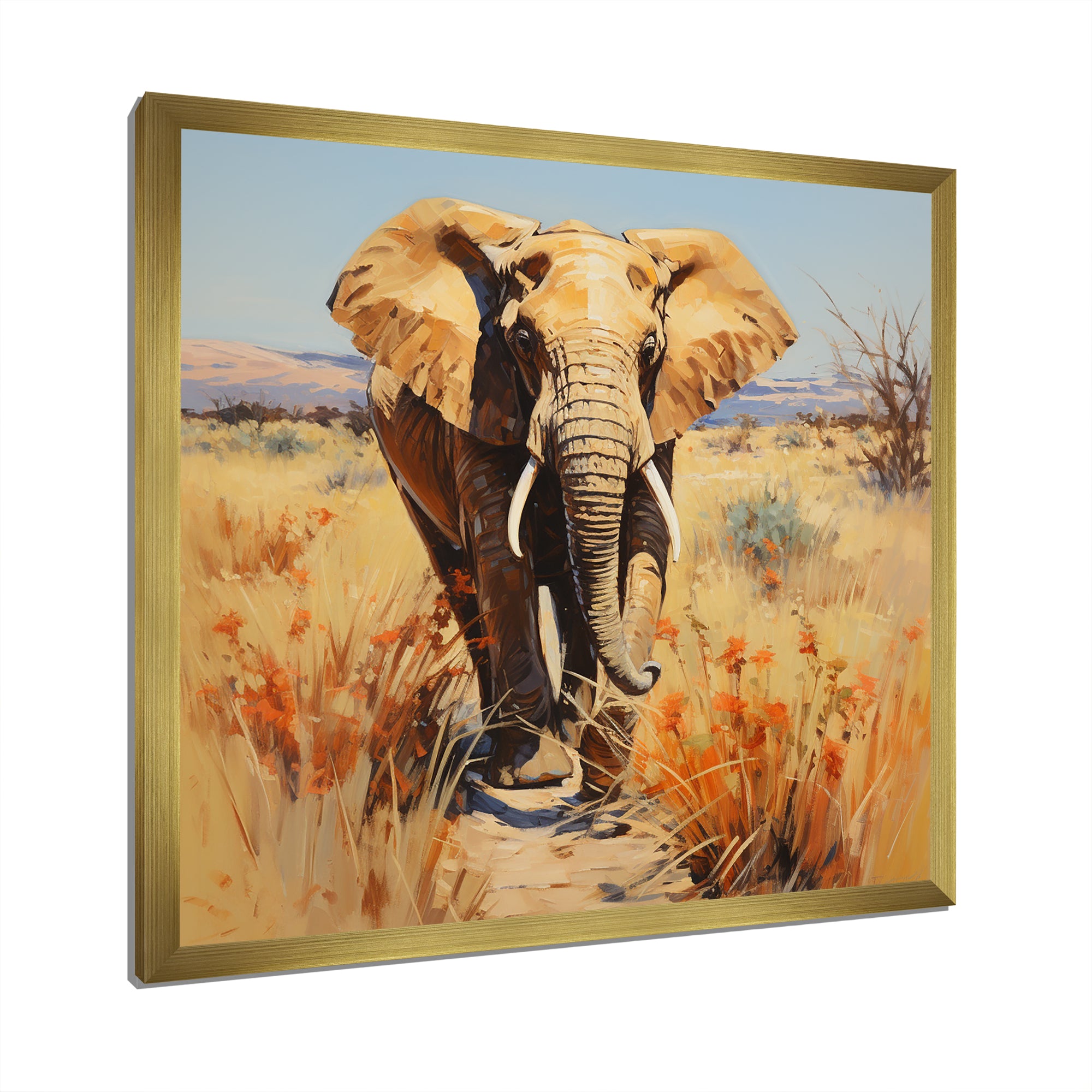 Grey Elephant in African horizon - Elephant Framed Canvas Art