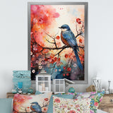 Pink Enchanted floral Botanicals with Eastern blue bird - Bird Floral Home Decor Art