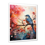 Pink Enchanted floral Botanicals with Eastern blue bird - Bird Floral Home Decor Art