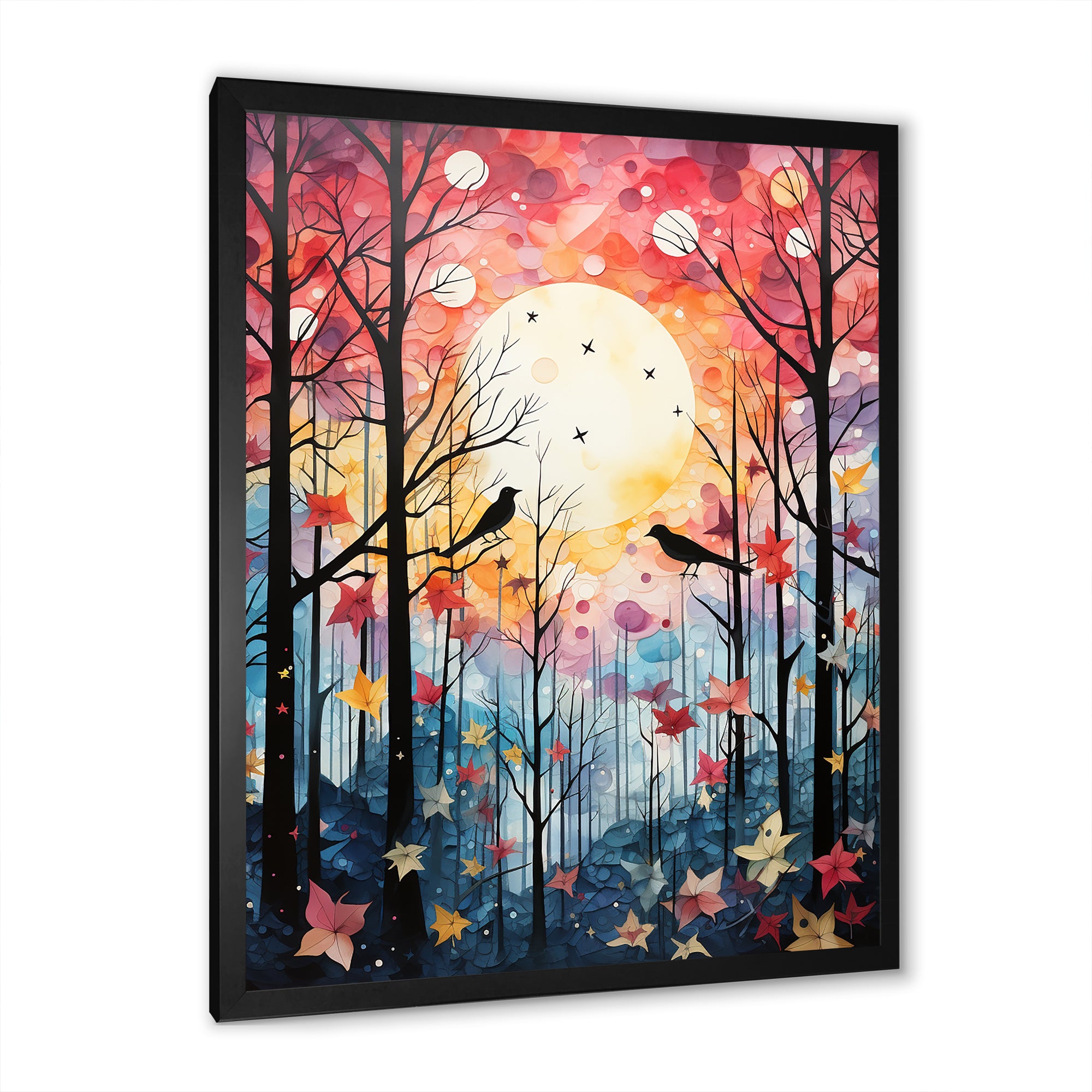 Pink Enchanted floral Botanicals with Eastern bluebird - Bird Floral Living Room Wall Art