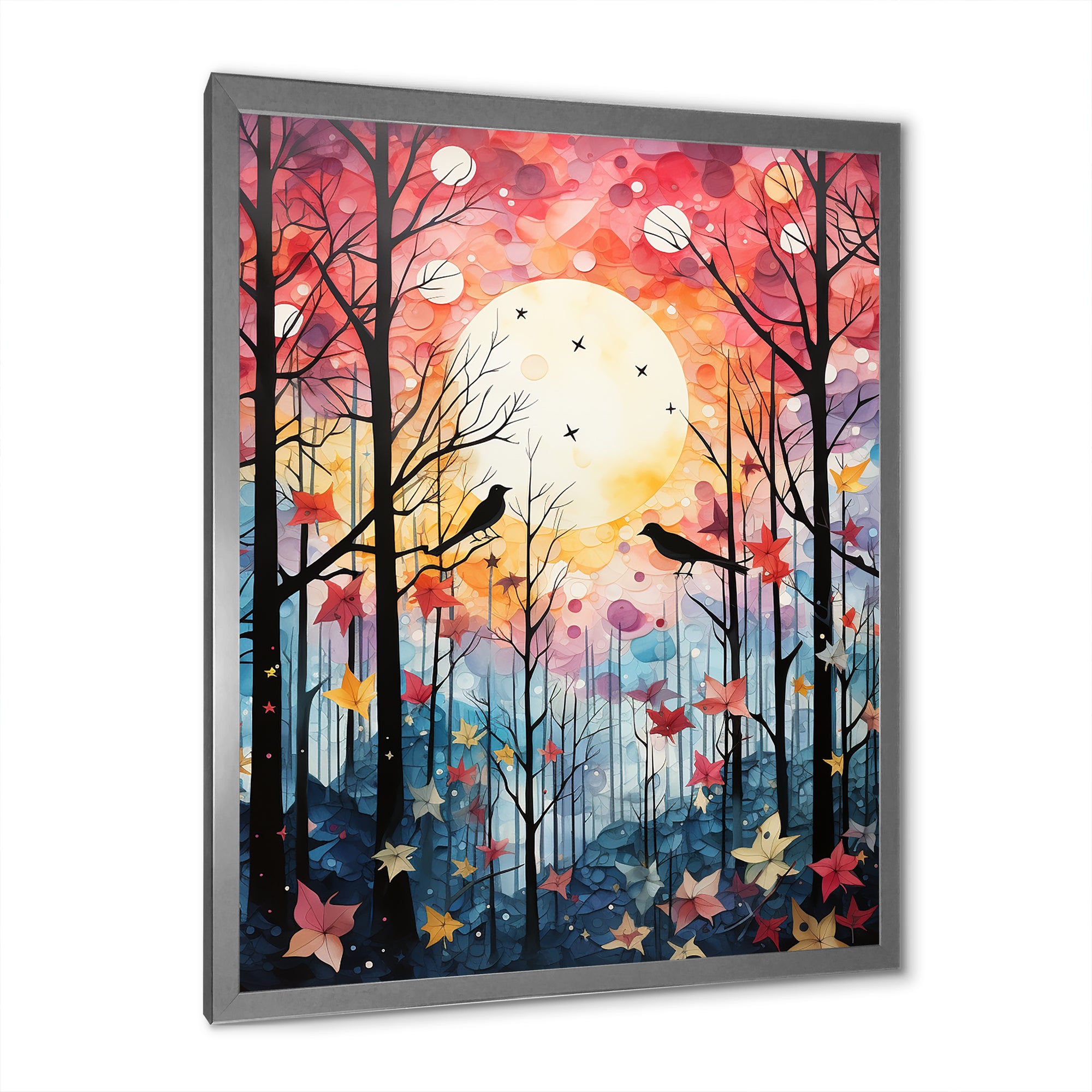 Pink Enchanted floral Botanicals with Eastern bluebird - Bird Floral Living Room Wall Art