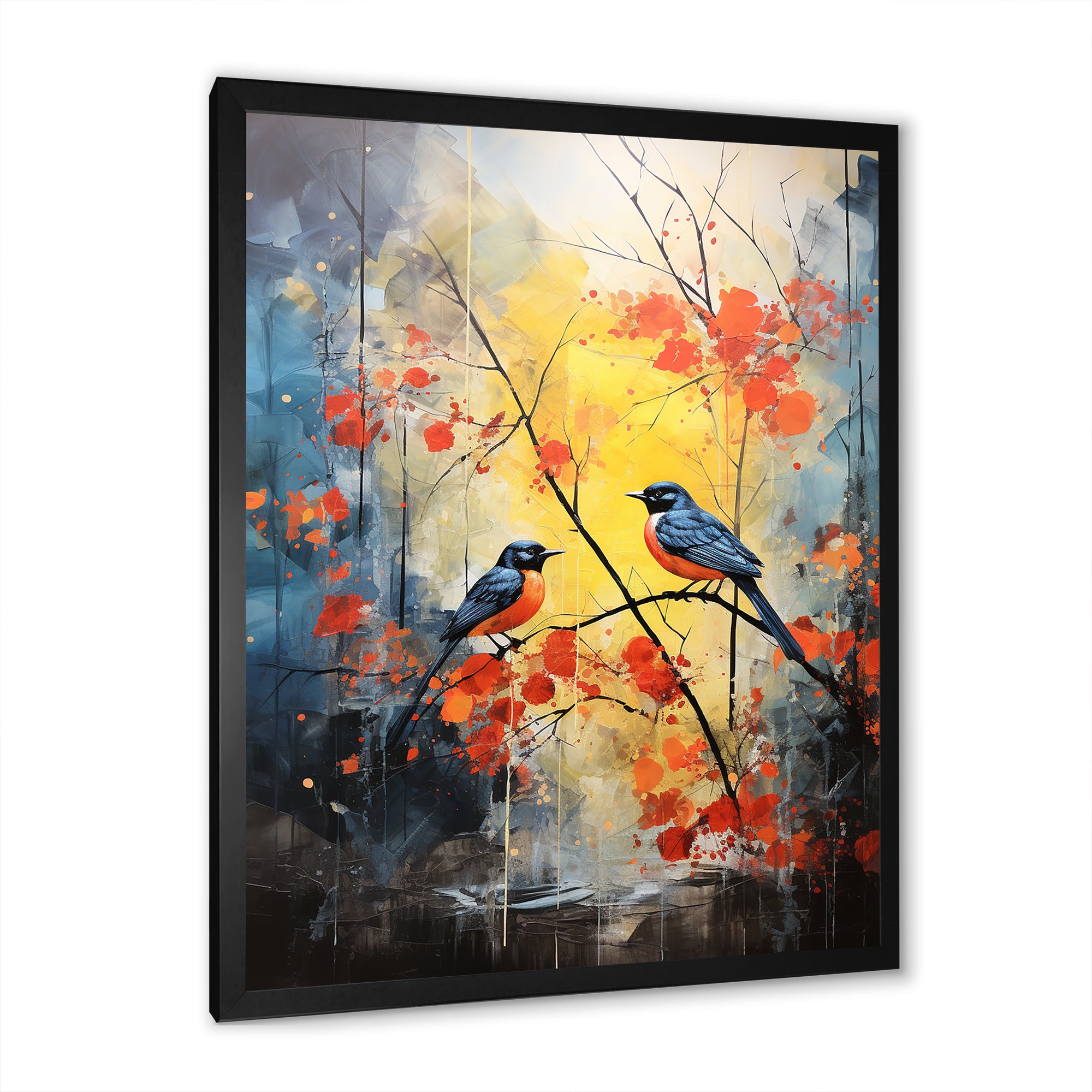 Blue and yellow forest with Eastern bluebird - Bird Floral Bedroom Wall Art