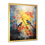 Blue and yellow forest with Eastern bluebird - Bird Floral Bedroom Wall Art