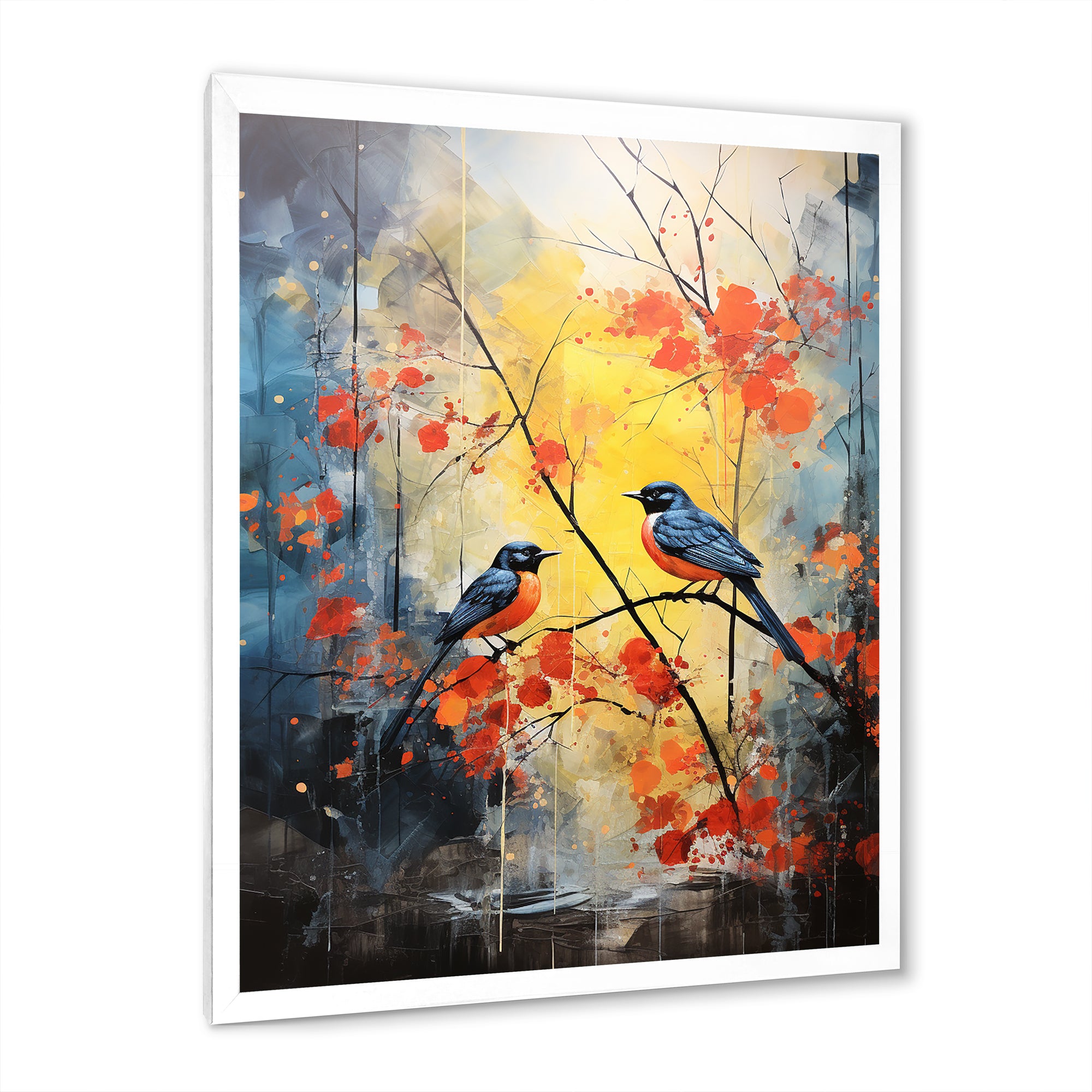 Blue and yellow forest with Eastern bluebird - Bird Floral Bedroom Wall Art
