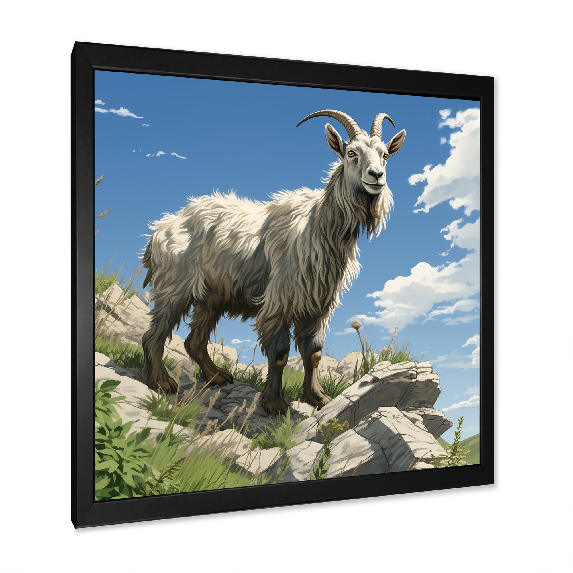 Mountain goat portrait adventure - Goat Framed Canvas Art