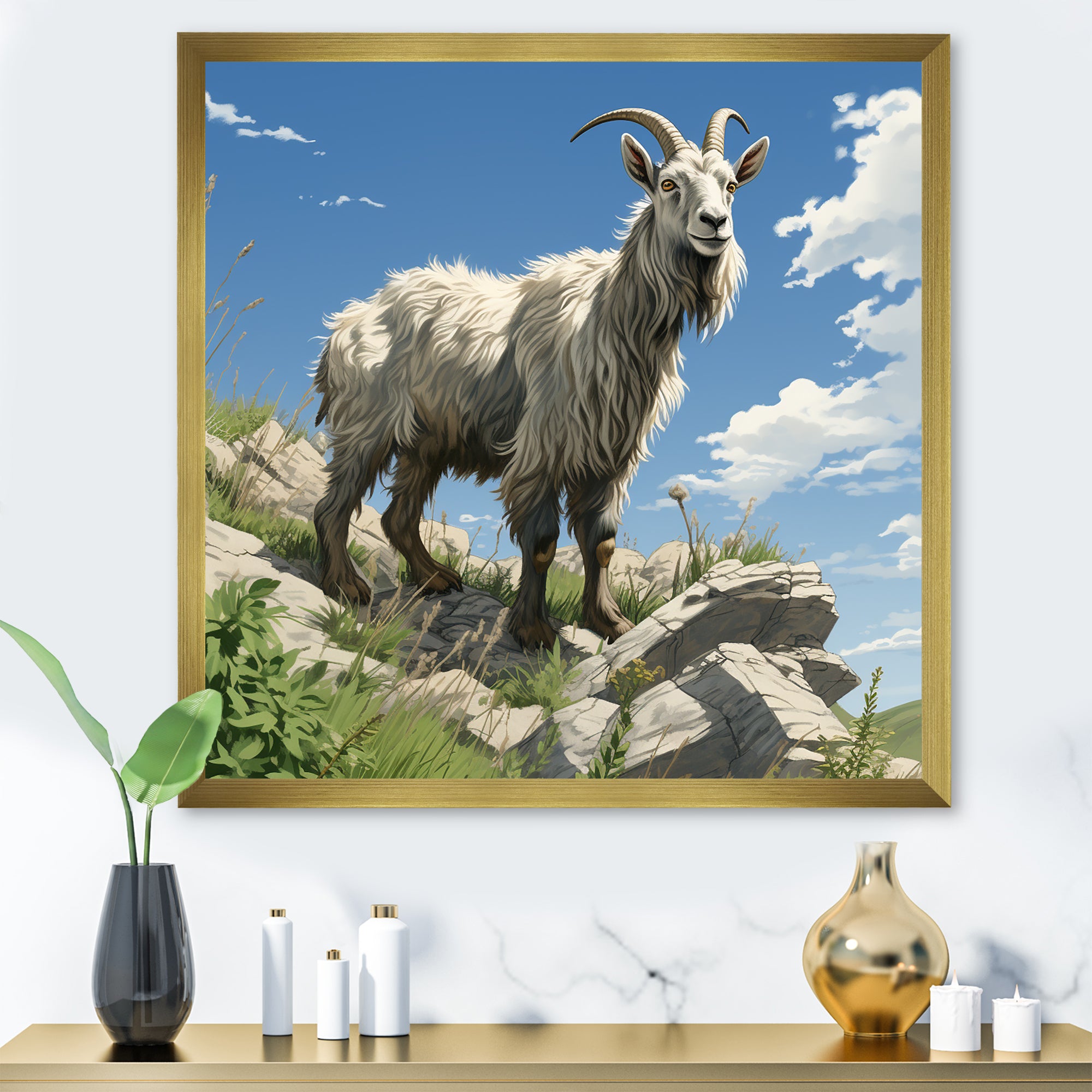Mountain goat portrait adventure - Goat Framed Canvas Art