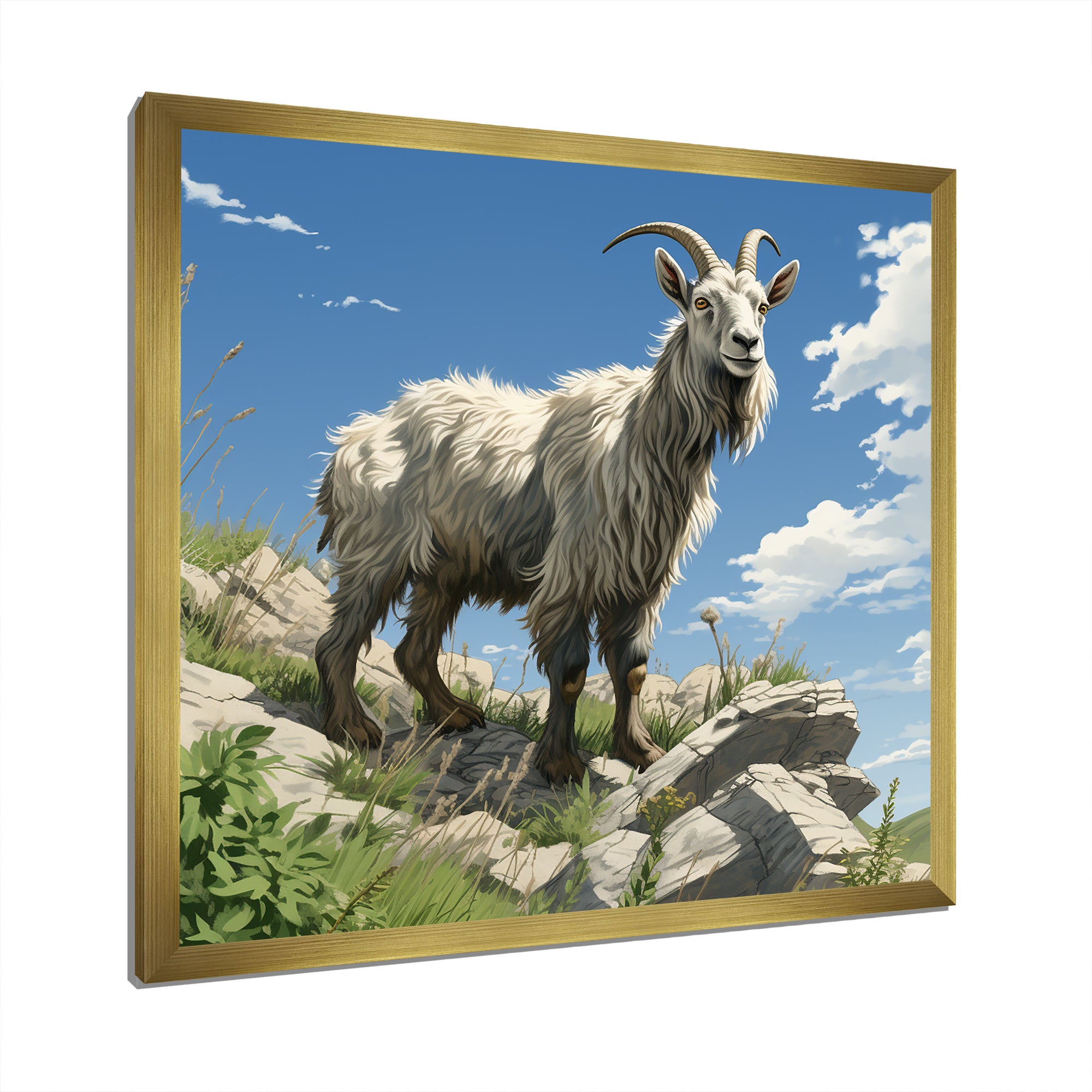 Mountain goat portrait adventure - Goat Framed Canvas Art
