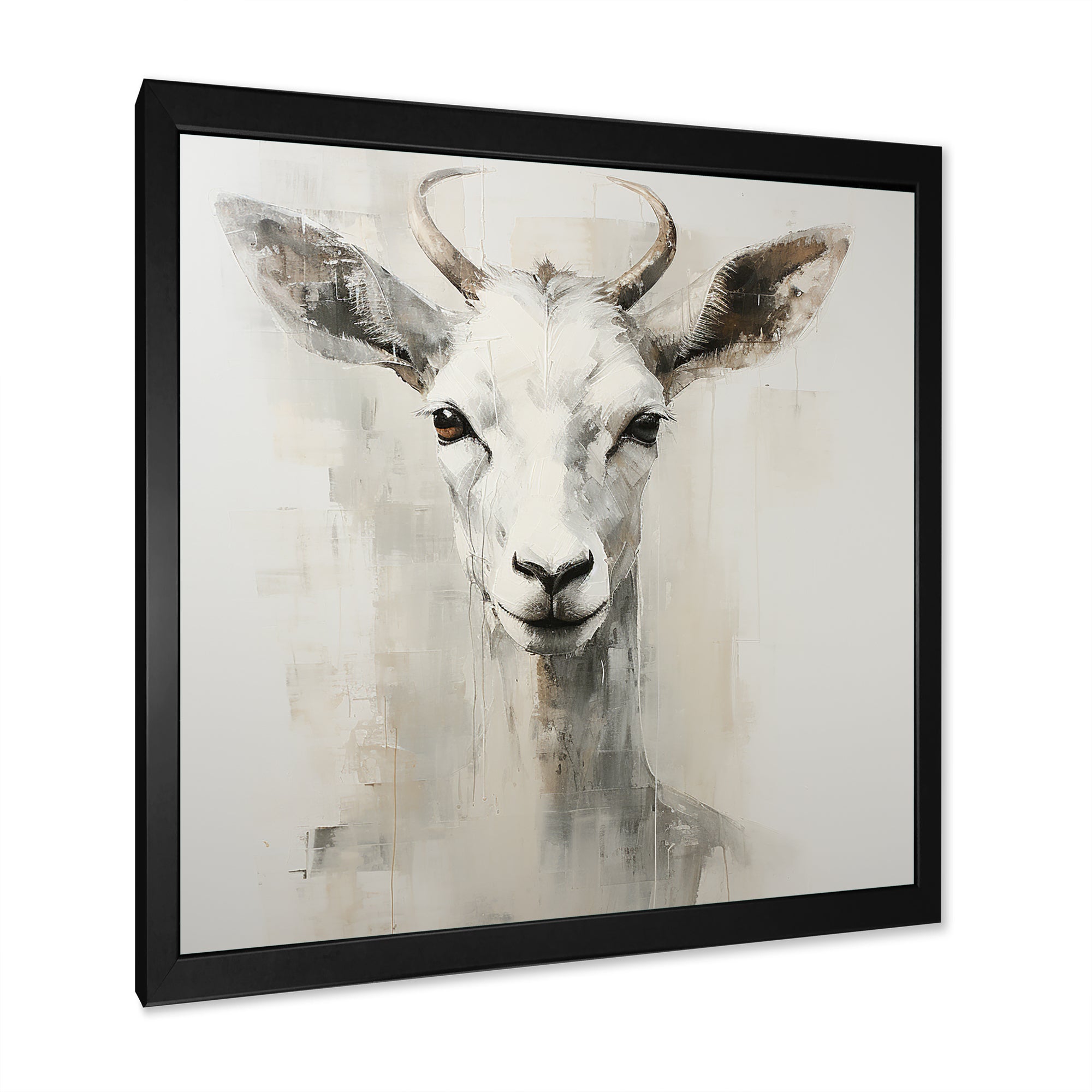 White Echoes of the Alpine goat portrait - Goat Large Canvas Wall Art