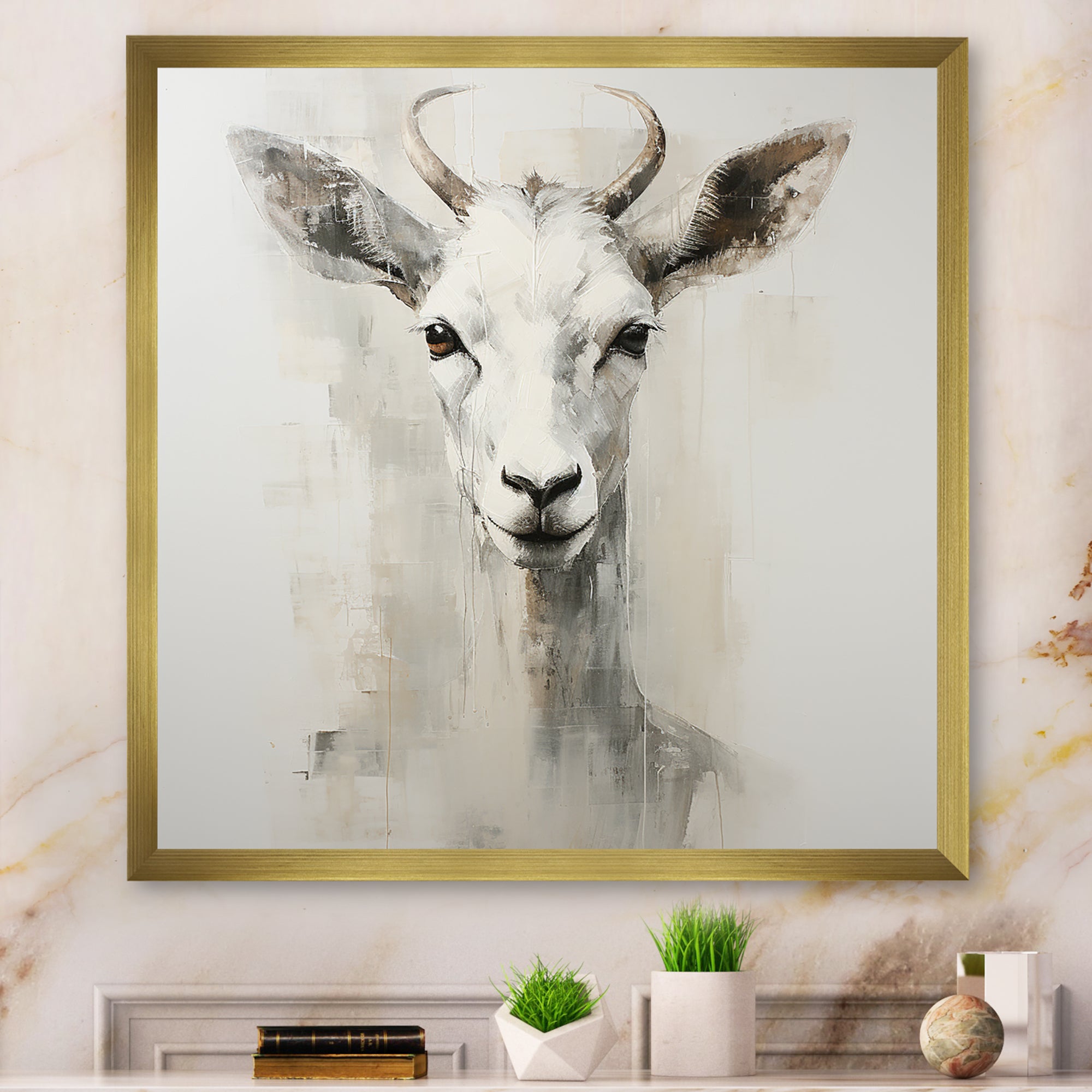 White Echoes of the Alpine goat portrait - Goat Large Canvas Wall Art