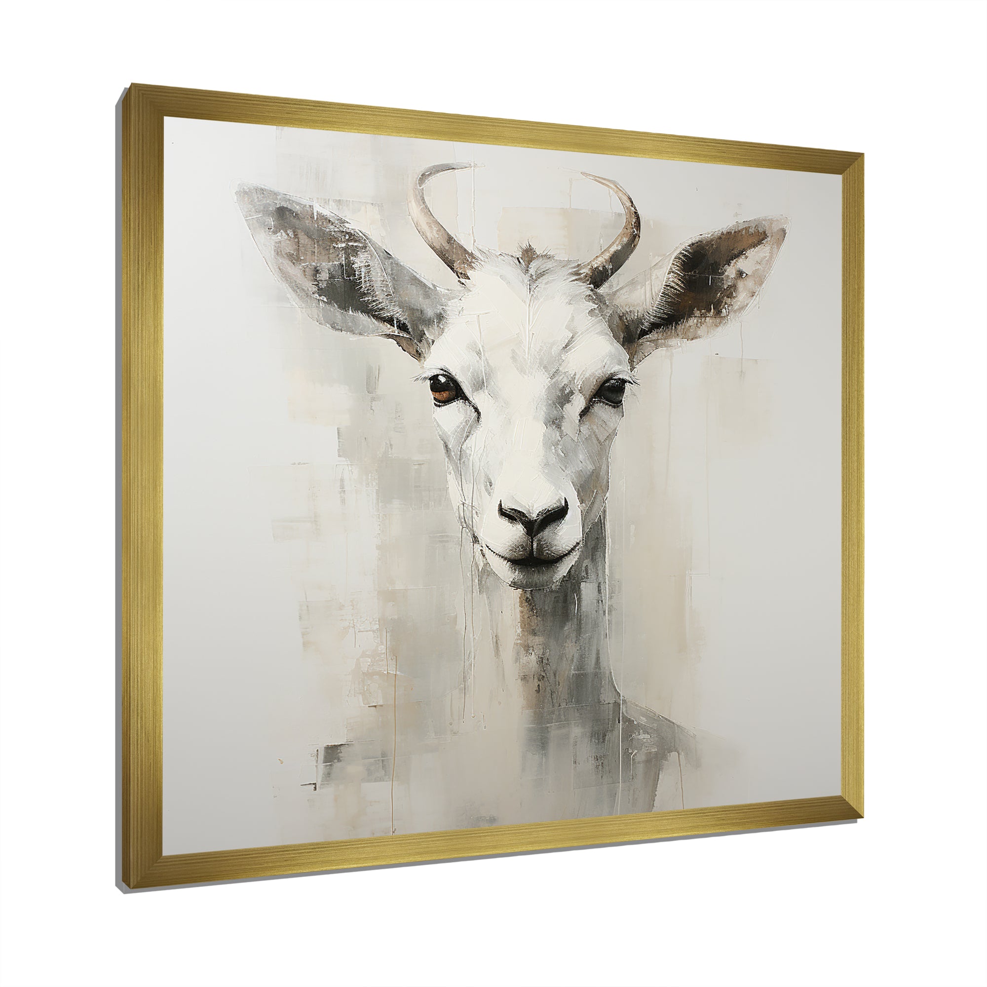 White Echoes of the Alpine goat portrait - Goat Large Canvas Wall Art