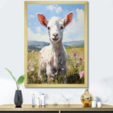 Cute goat in the floral meadows - White Goat Wall Art
