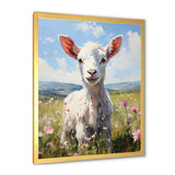 Cute goat in the floral meadows - White Goat Wall Art