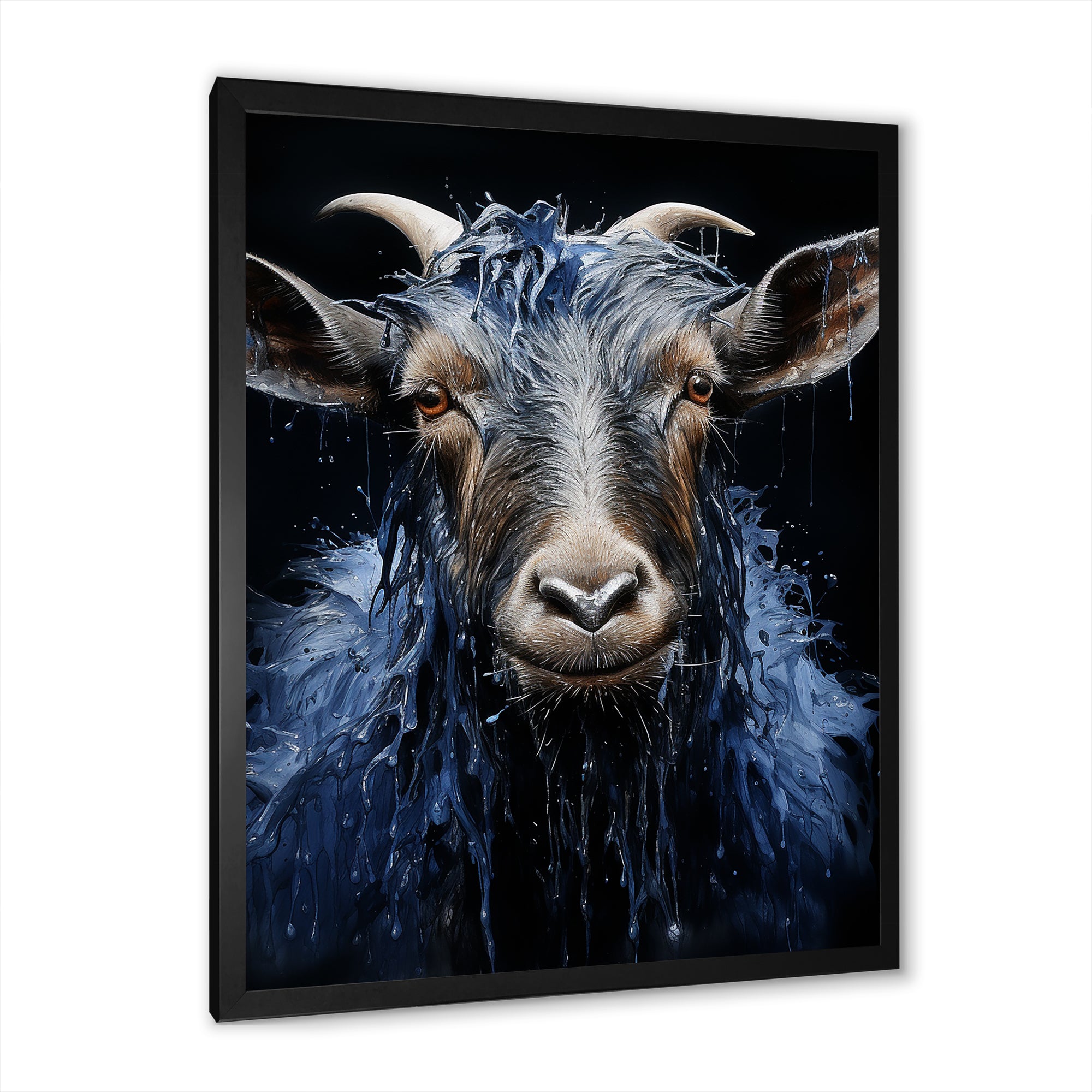 Blue celestial goat portrait - Goat Home Decor Art