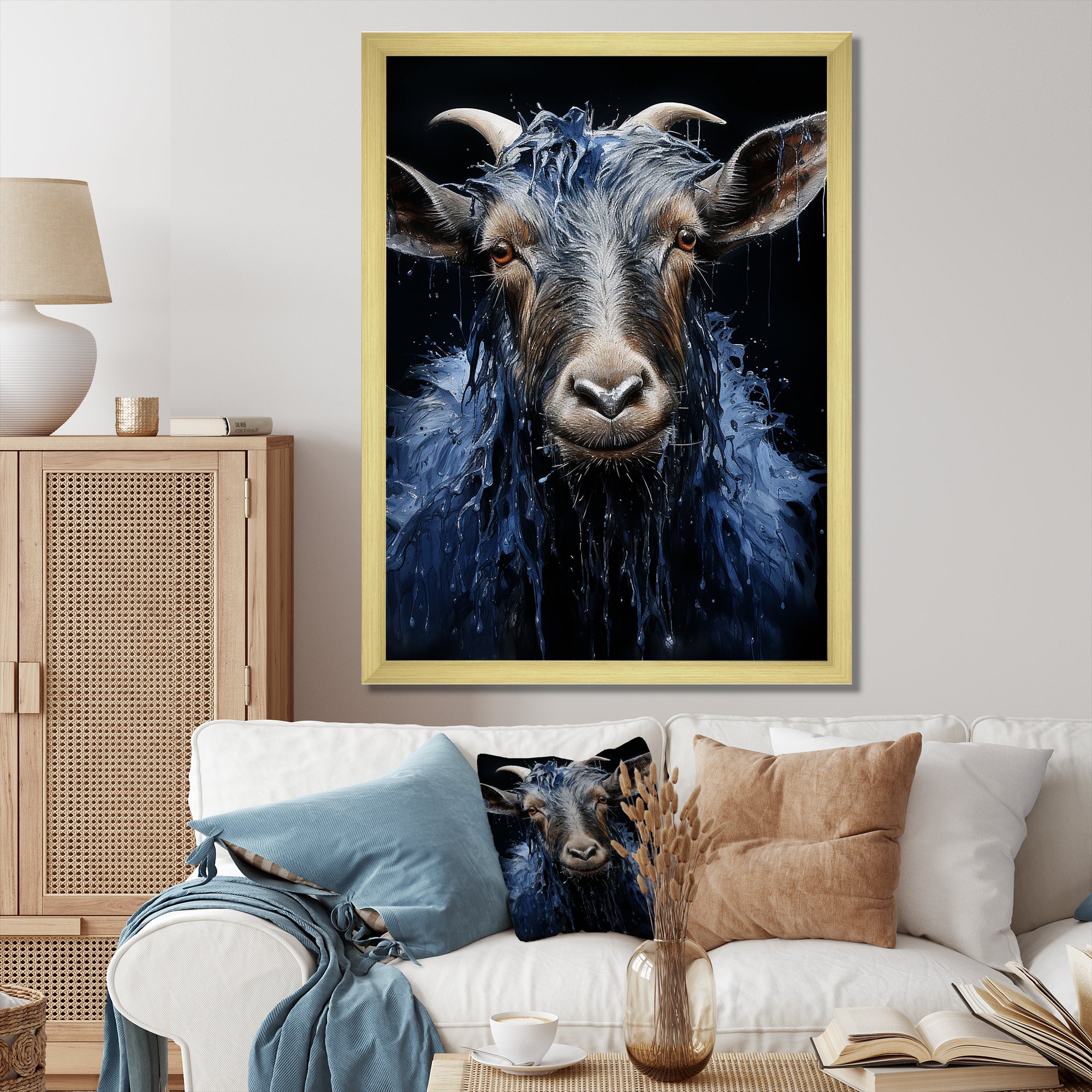Blue celestial goat portrait - Goat Home Decor Art