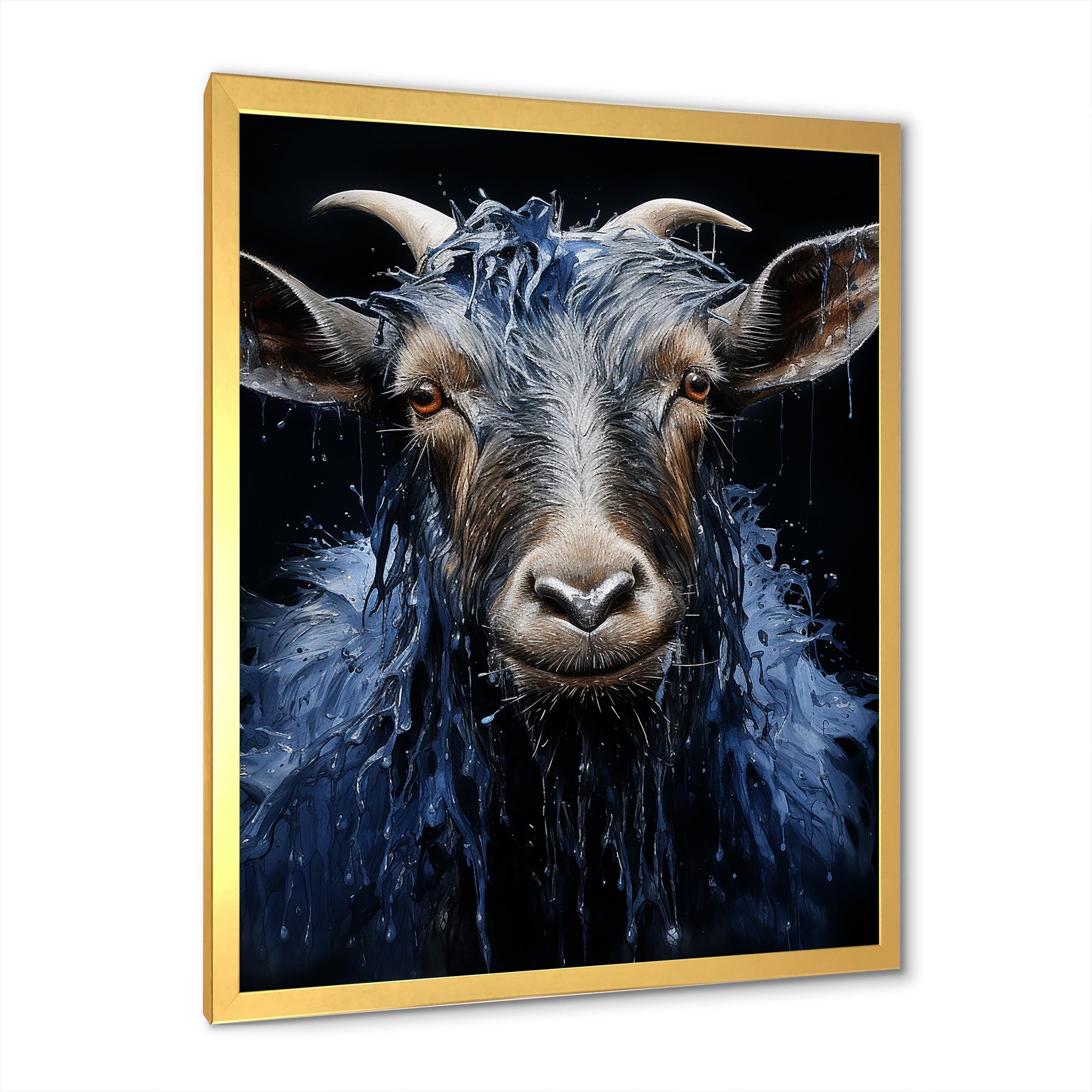 Blue celestial goat portrait - Goat Home Decor Art